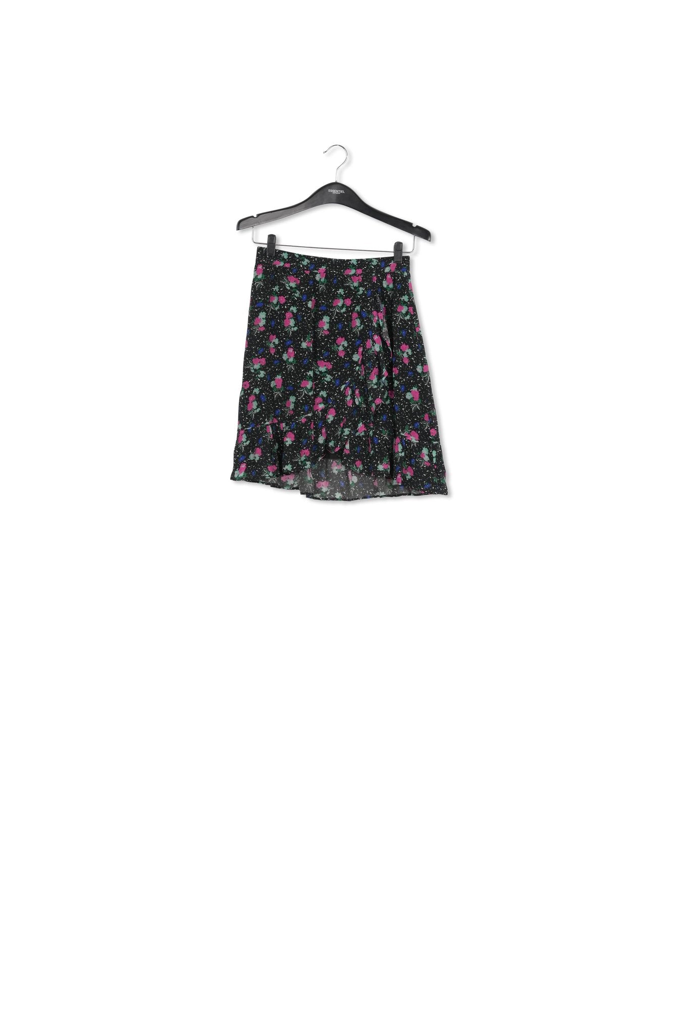 Black floral-print frilled mini skirt RE—SSENTIEL | Essentiel second hand