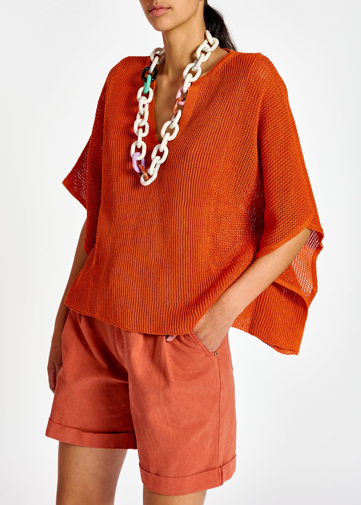 Top en tricot orange à coupe carrée RE—SSENTIEL | Essentiel second hand