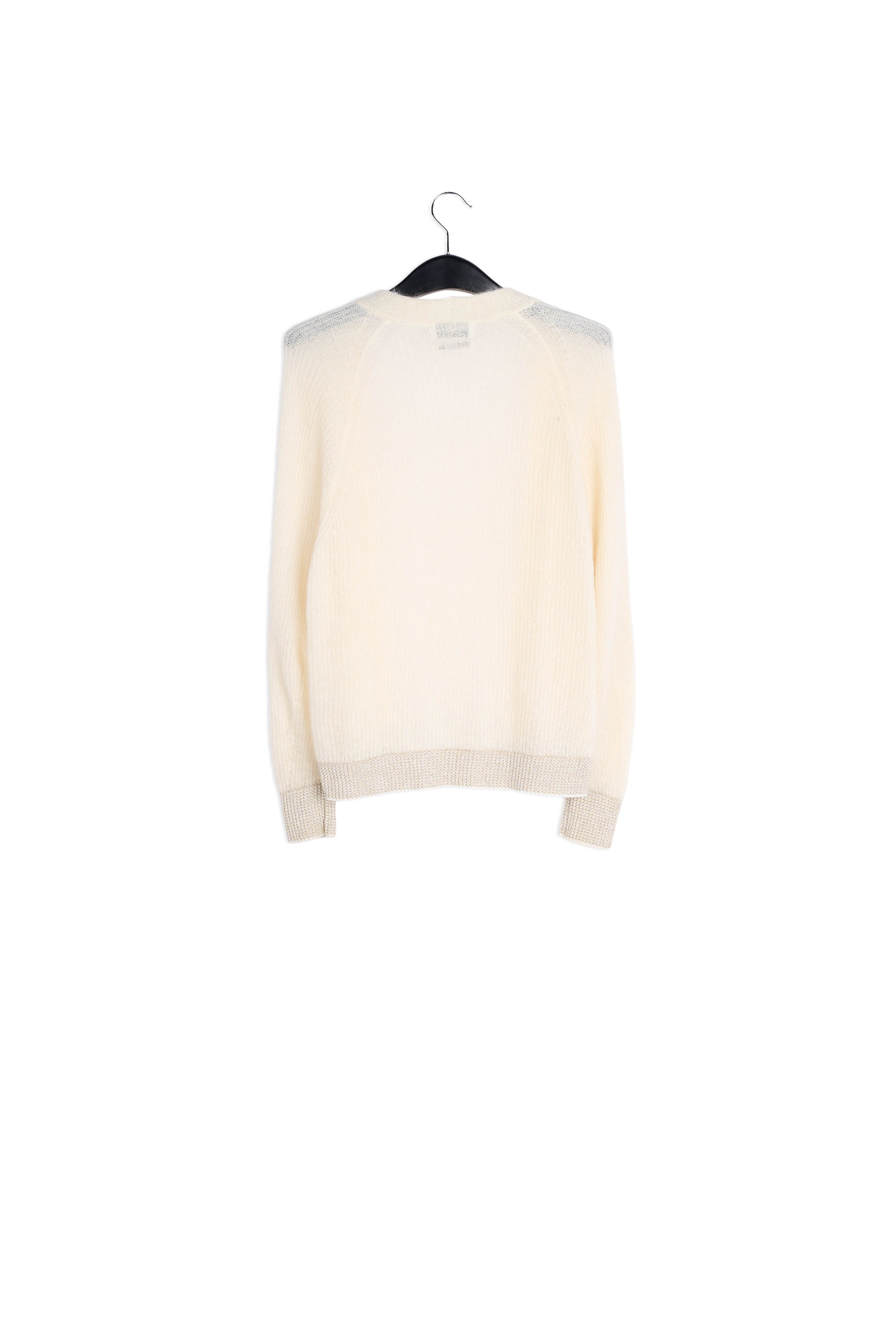 Off-white ribbed open cardigan with accentuated trims RE—SSENTIEL | Essentiel second hand