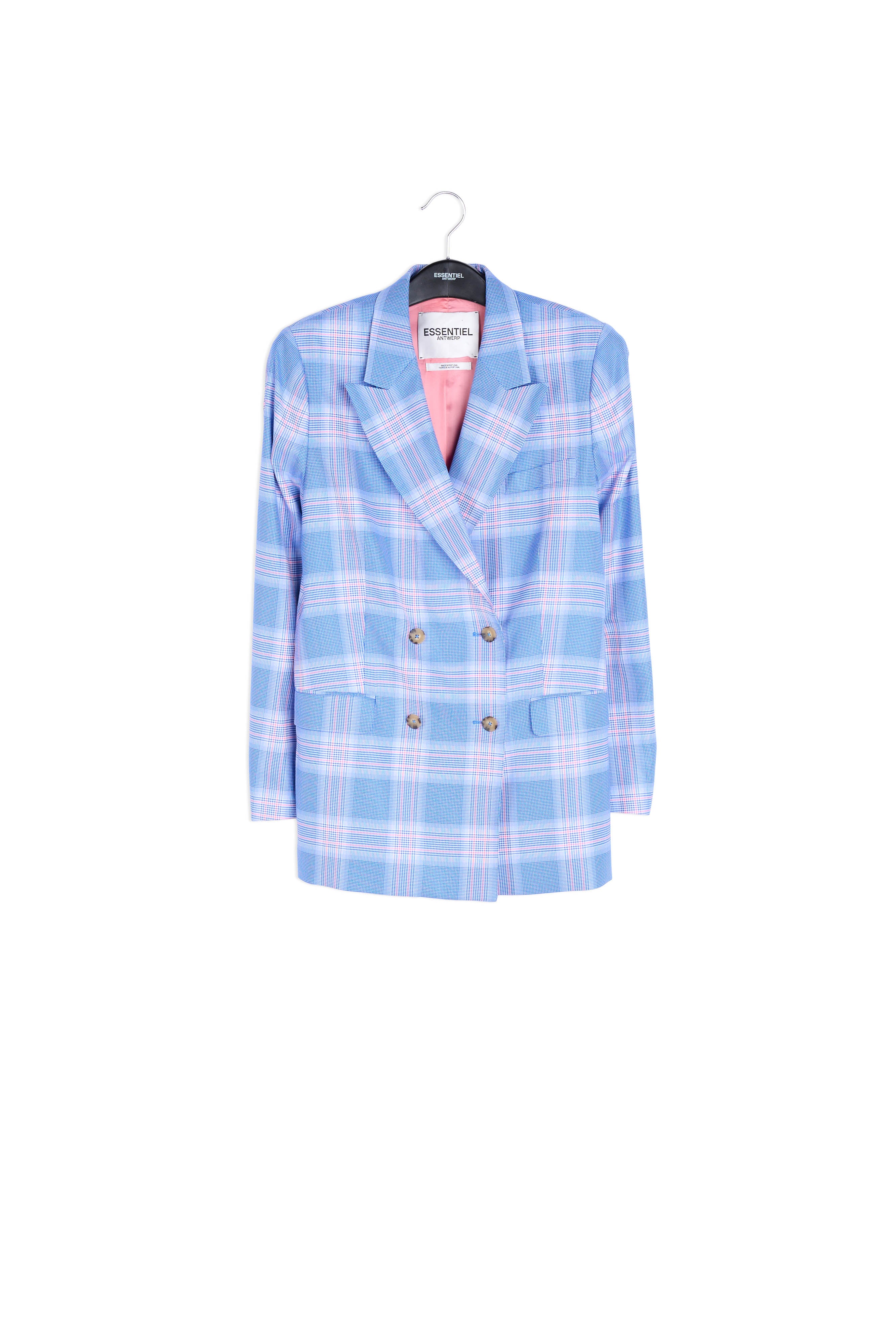 Blue plaid double-breasted blazer RE—SSENTIEL | Essentiel second hand