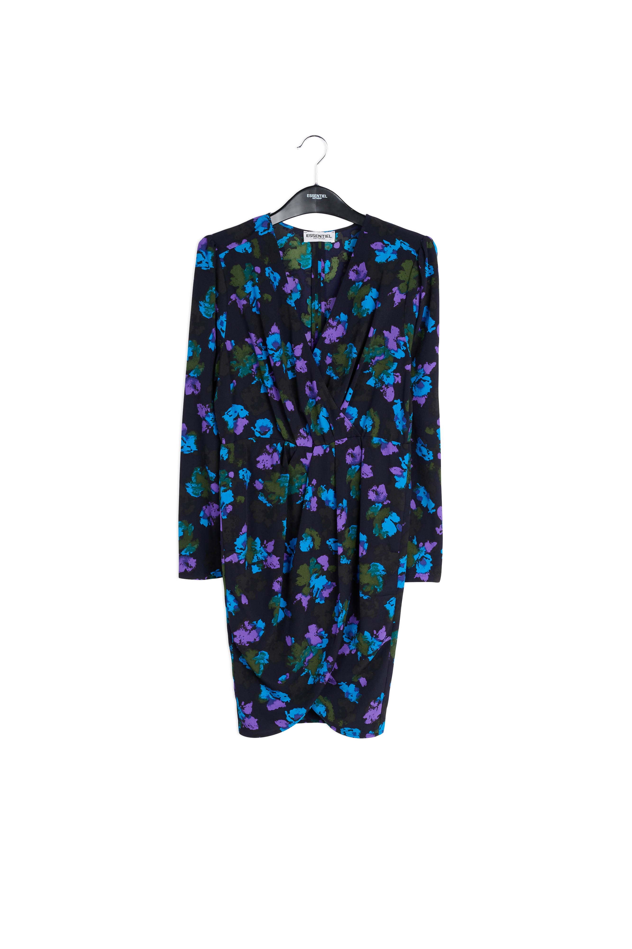 Zwarte en rode midi-jurk met wikkeleffect RE—SSENTIEL | Essentiel second hand