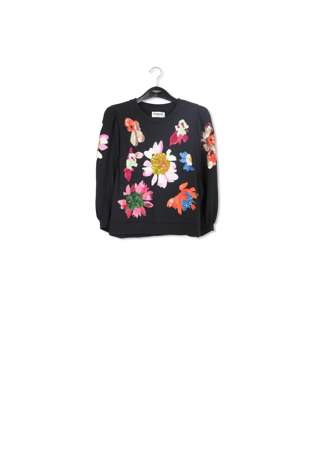 Sweatshirt en coton bio noir à  fleurs en paillettes RE—SSENTIEL | Essentiel second hand