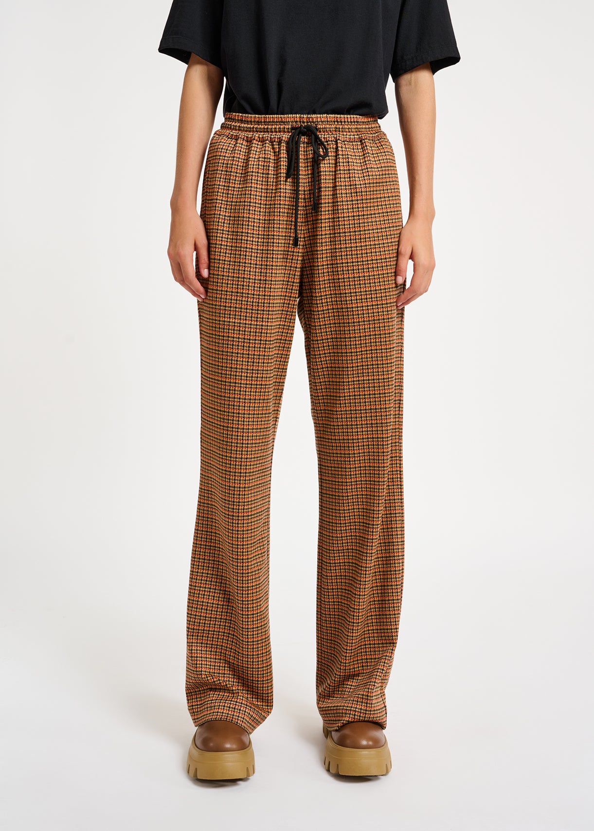 Off-white and orange houndstooth motif pants RE—SSENTIEL | Essentiel second hand