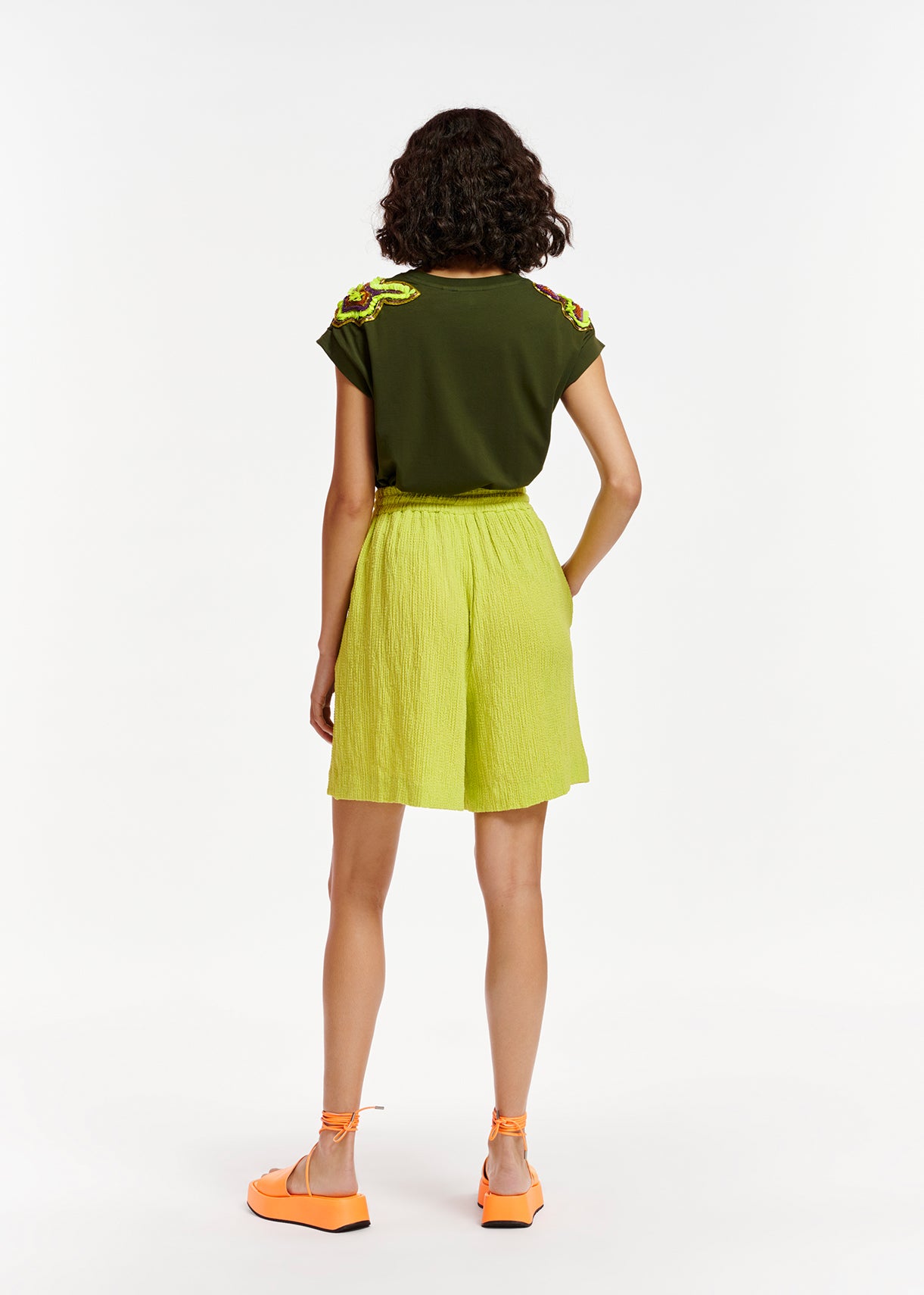 Lime green seersucker shorts RE—SSENTIEL | Essentiel second hand
