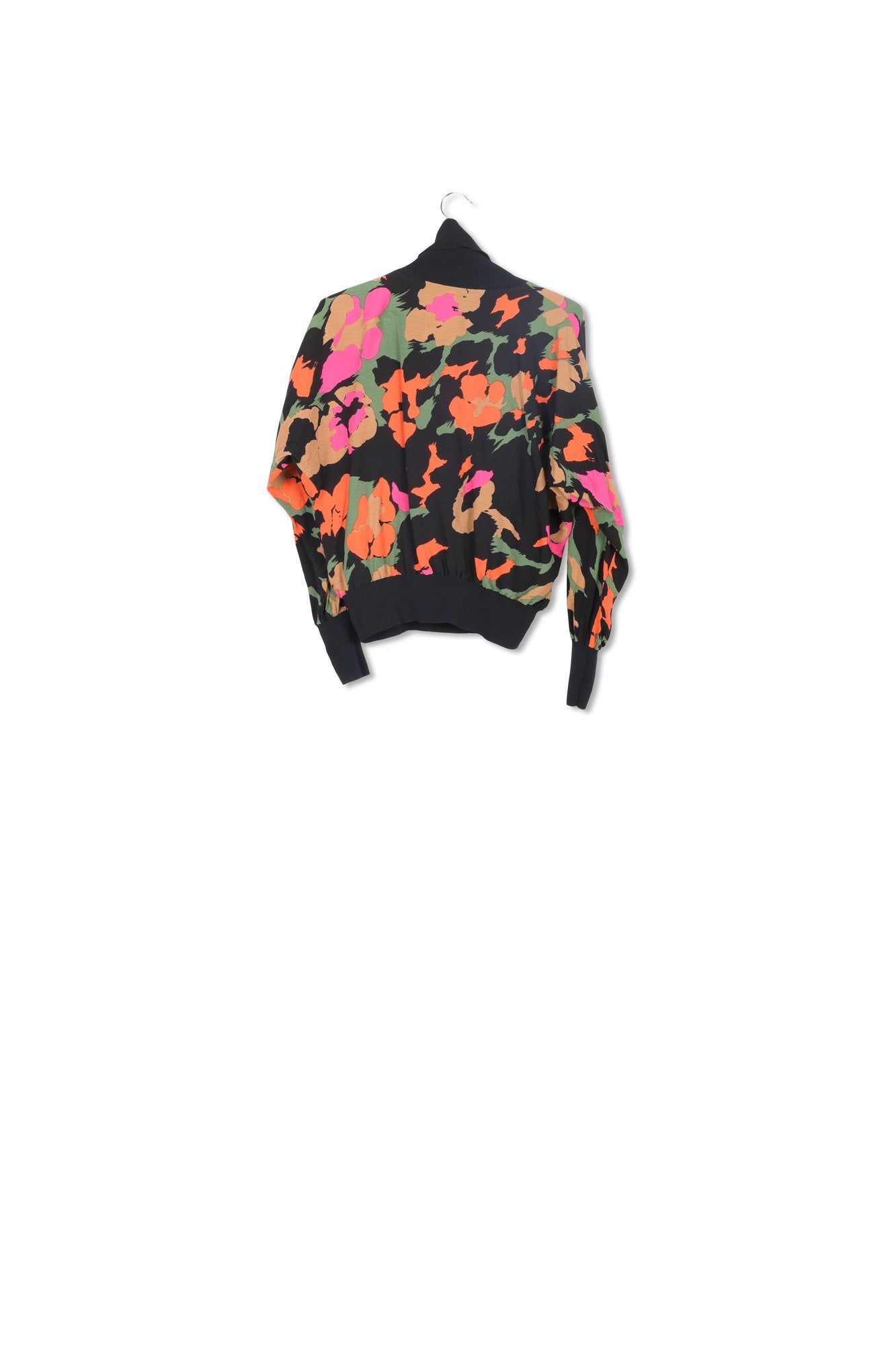 Black abstract-print top with rib-knitted trims RE—SSENTIEL | Essentiel second hand