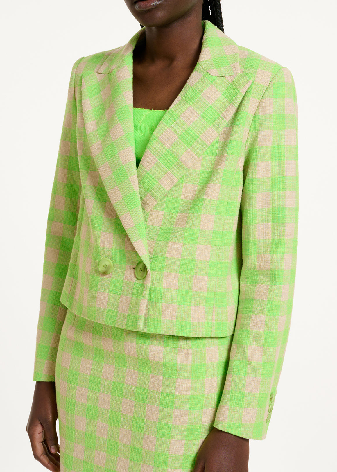 Blazer court à carreaux vert fluo RE—SSENTIEL | Essentiel second hand