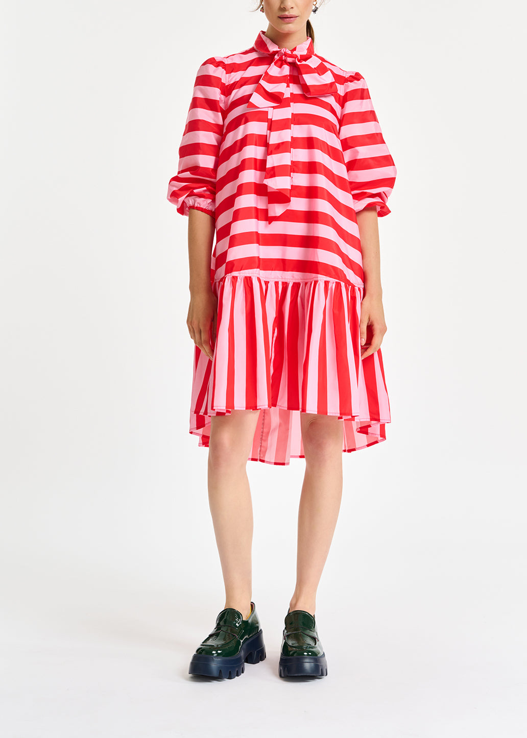Red and pink striped oversized mini dress RE—SSENTIEL | Essentiel second hand
