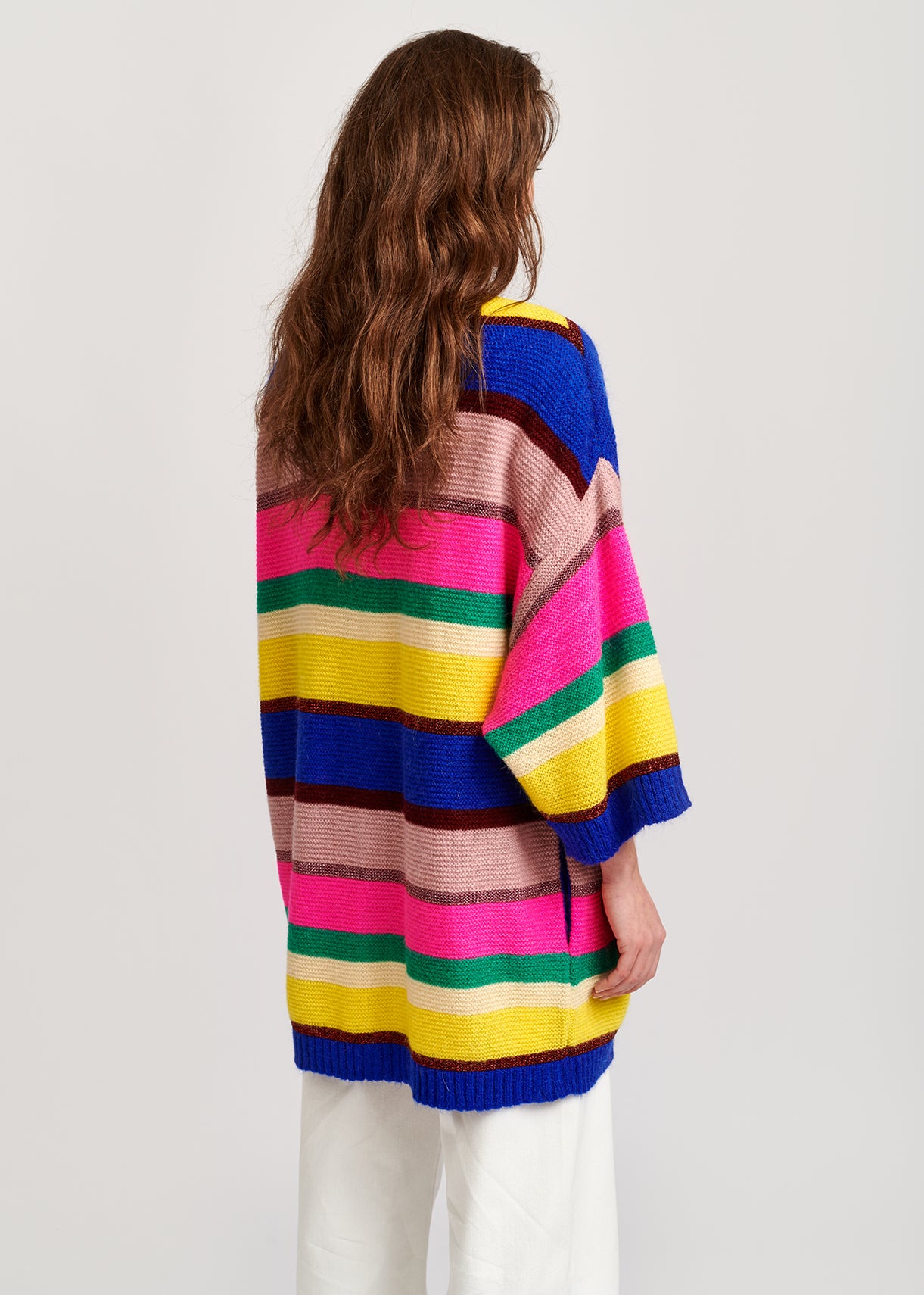 Cardigan à rayures bleu cobalt, rose fluo et jaune RE—SSENTIEL | Essentiel second hand