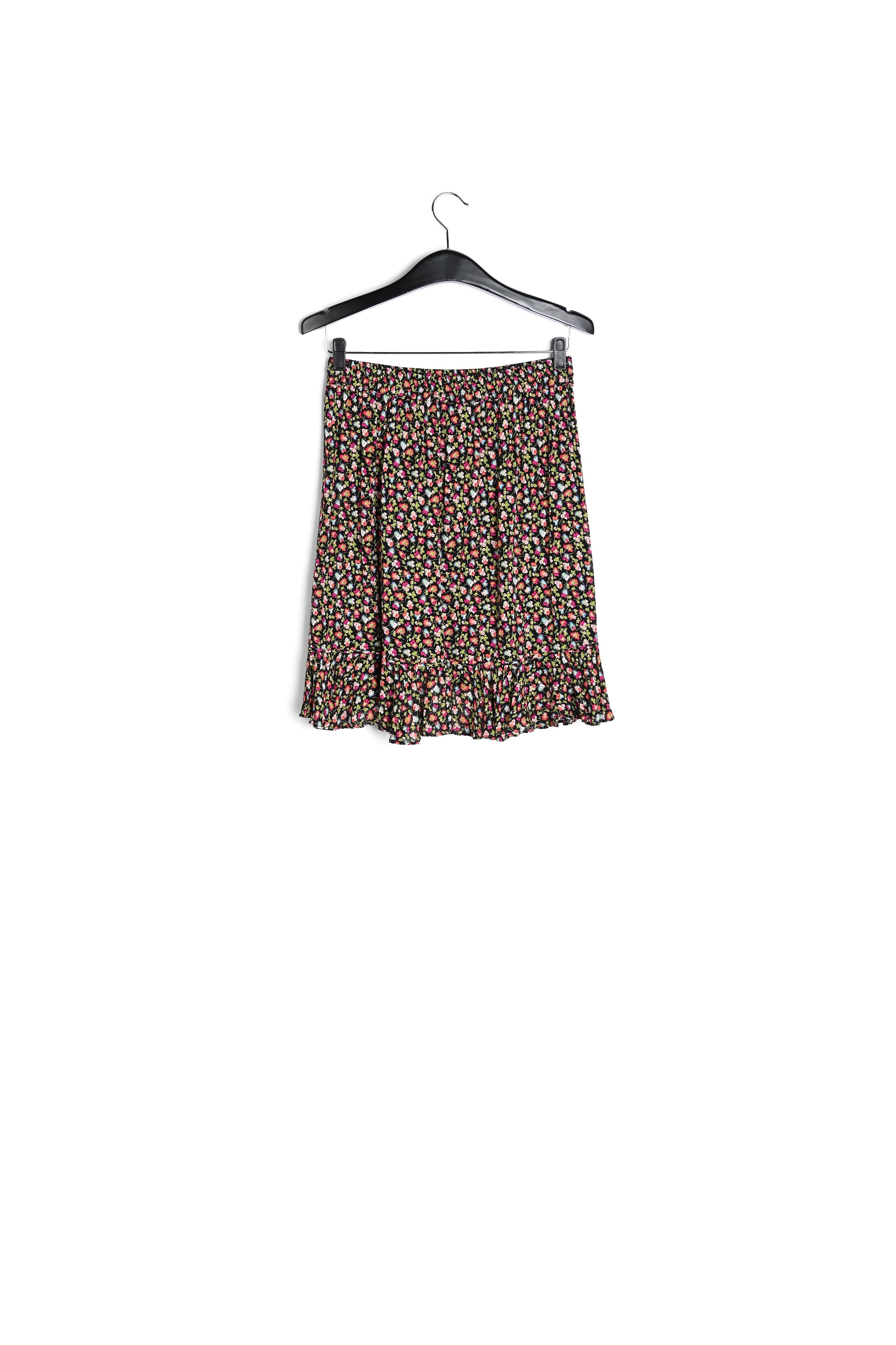 Minijupe portefeuille noire, vert clair et fuchsia à imprimé floral RE—SSENTIEL | Essentiel second hand