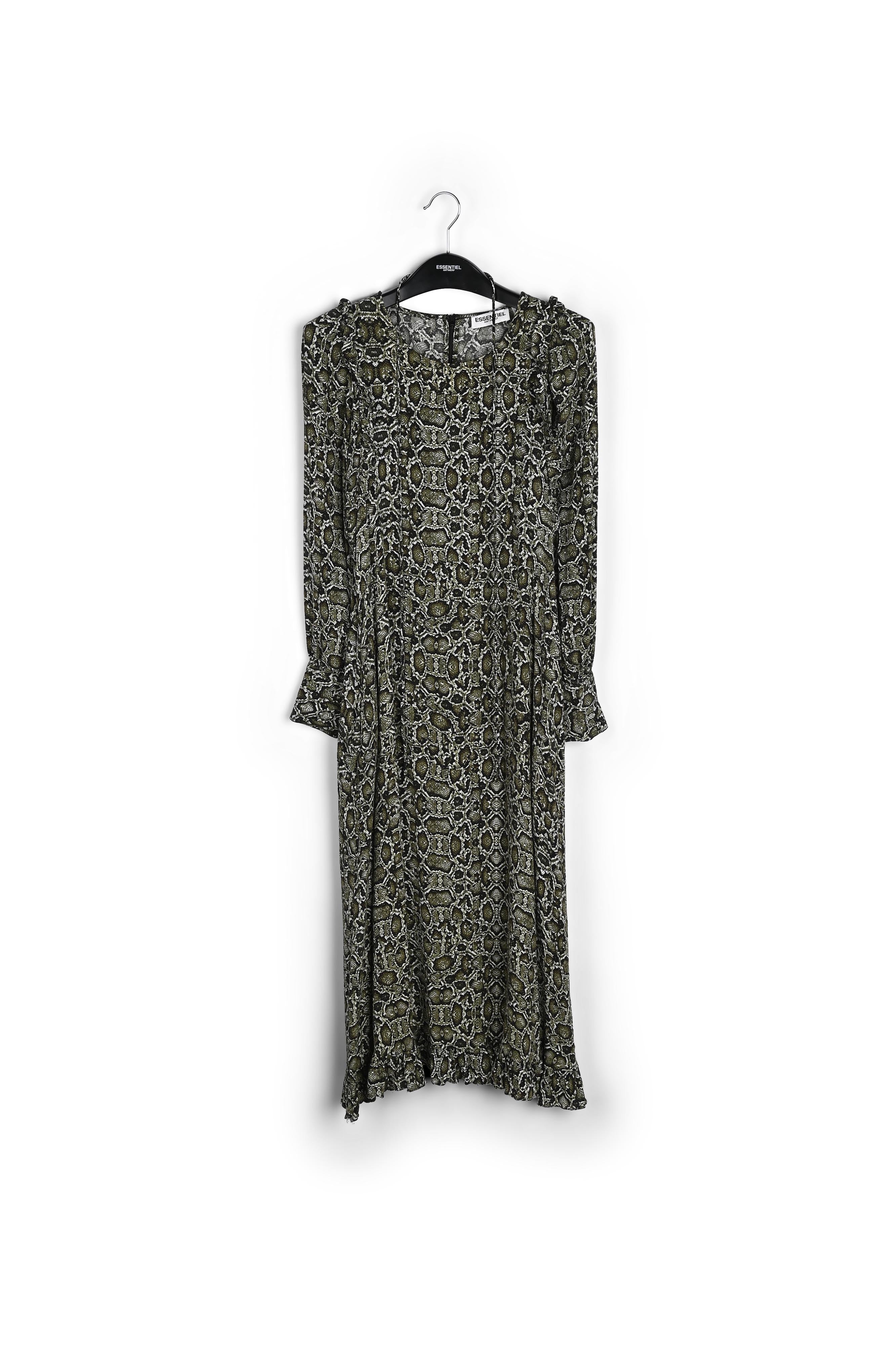 Kakigroene midi-jurk met slangenprint RE—SSENTIEL | Essentiel second hand