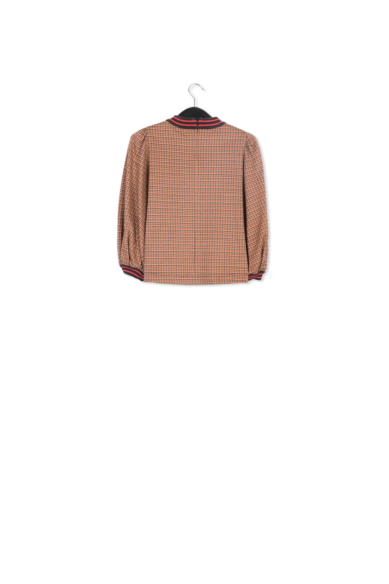 Off-white and orange houndstooth motif puffed-sleeves top RE—SSENTIEL | Essentiel second hand