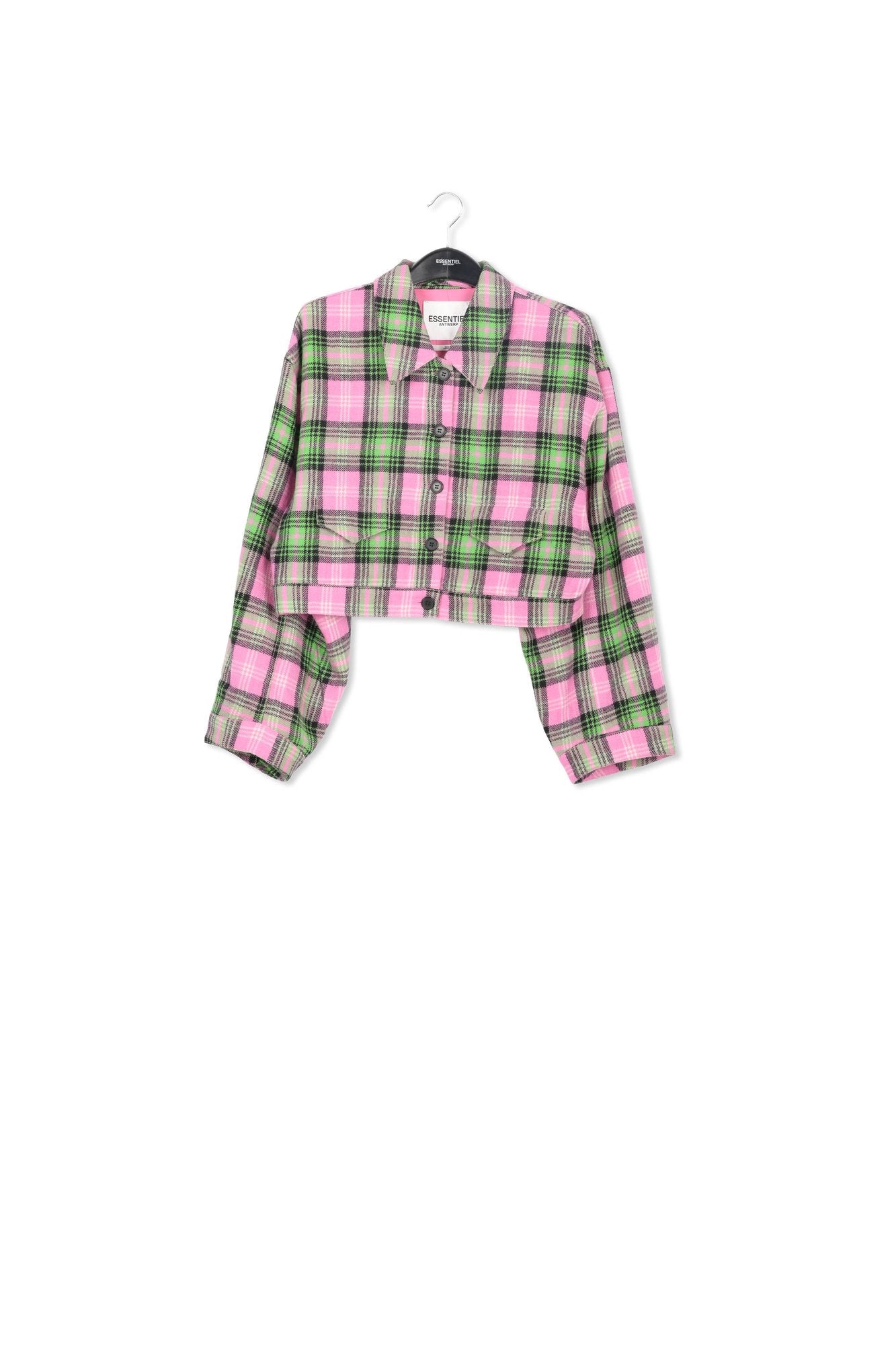 Veste courte à carreaux rose et vert fluo RE—SSENTIEL | Essentiel second hand