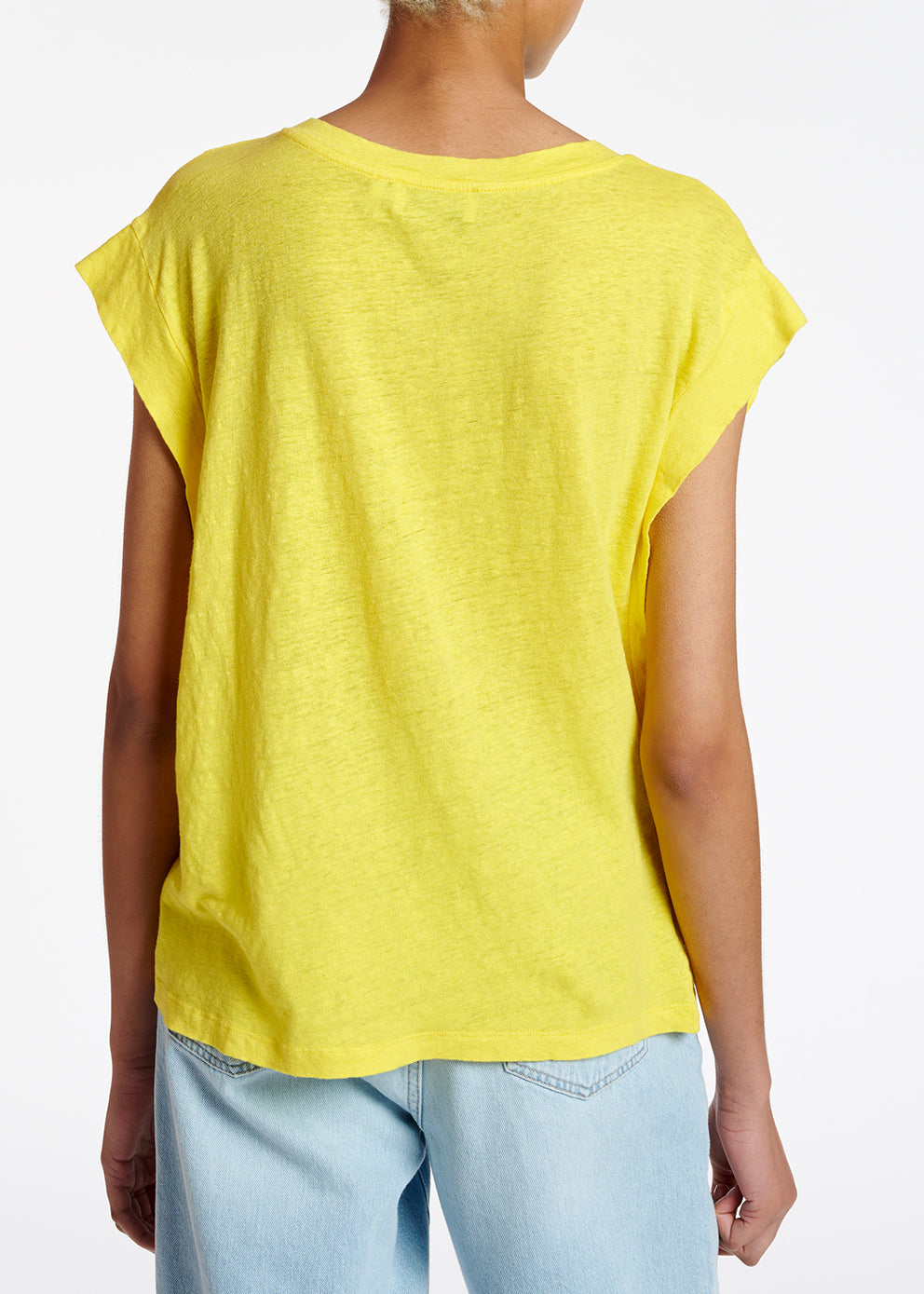 Yellow linen V-neck T-shirt RE—SSENTIEL | Essentiel second hand