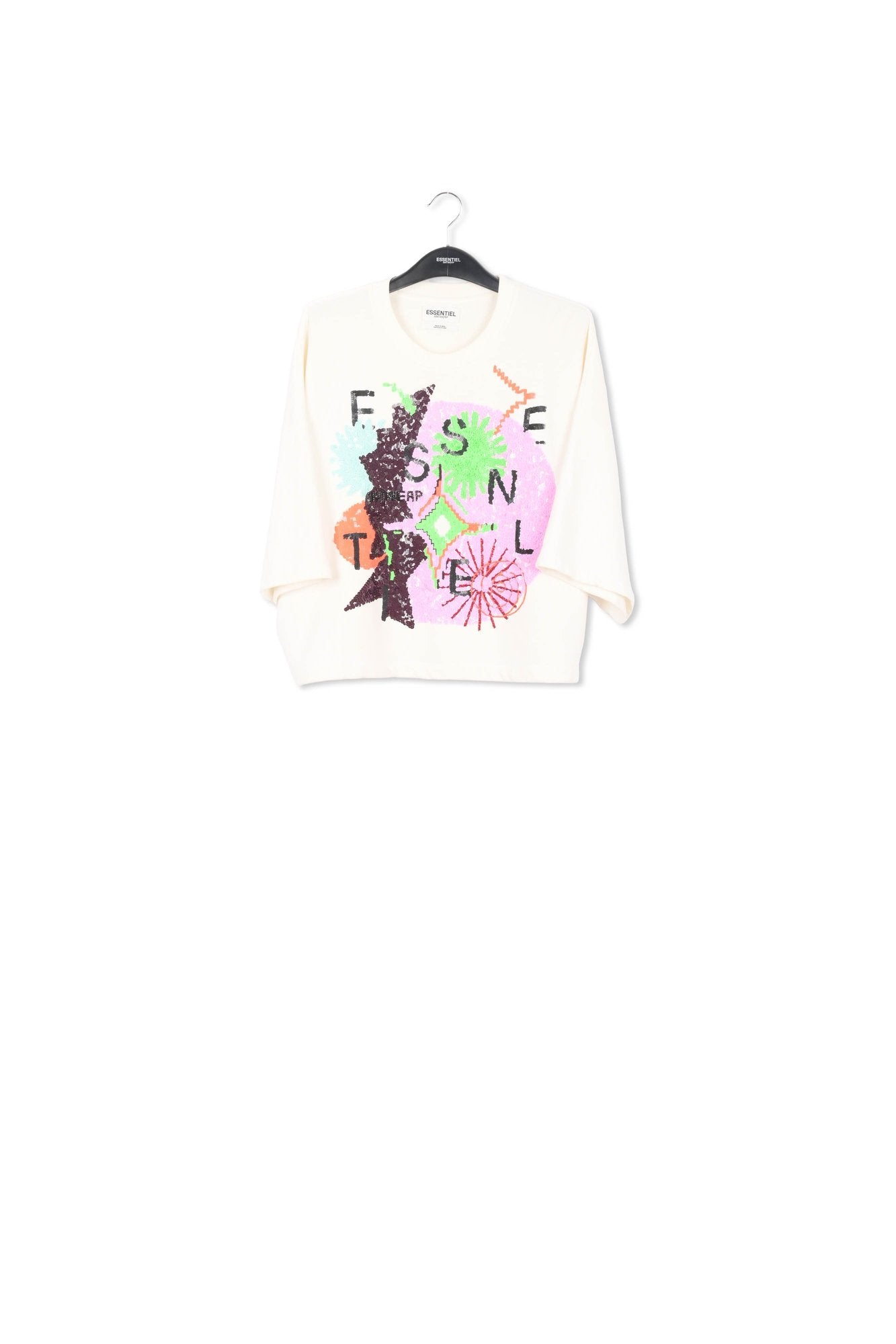 Off-white short-sleeved sweatshirt with sequin embroideries RE—SSENTIEL | Essentiel second hand