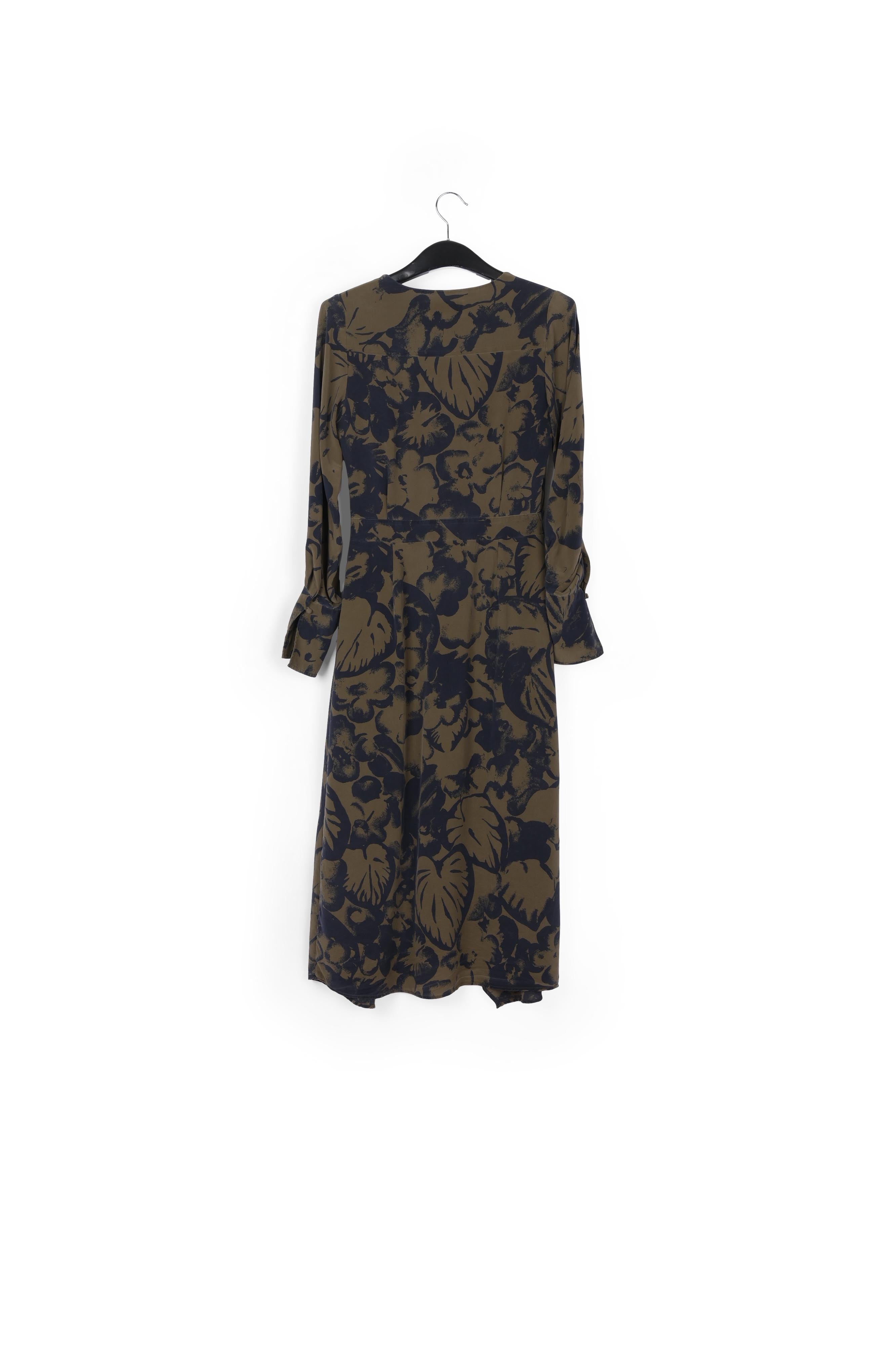 Navy blue botanical-print silk midi dress RE—SSENTIEL | Essentiel second hand