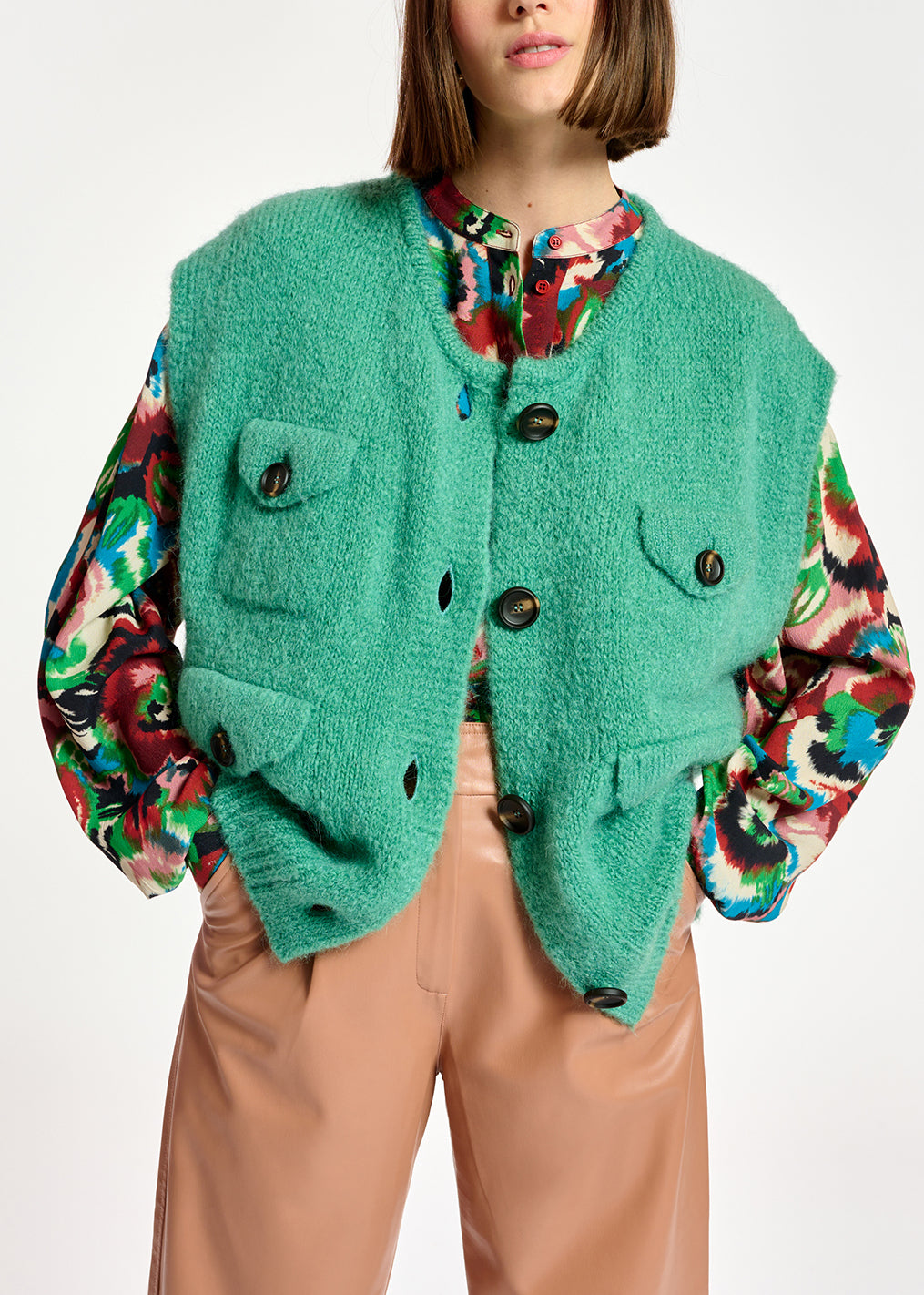 Teal sleeveless mohair-blend cardigan RE—SSENTIEL | Essentiel second hand