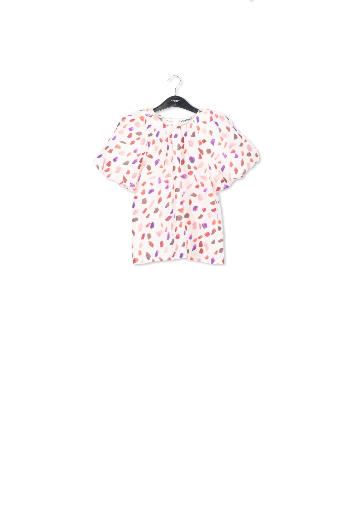 Off-white puffed-sleeve top with abstract print RE—SSENTIEL | Essentiel second hand