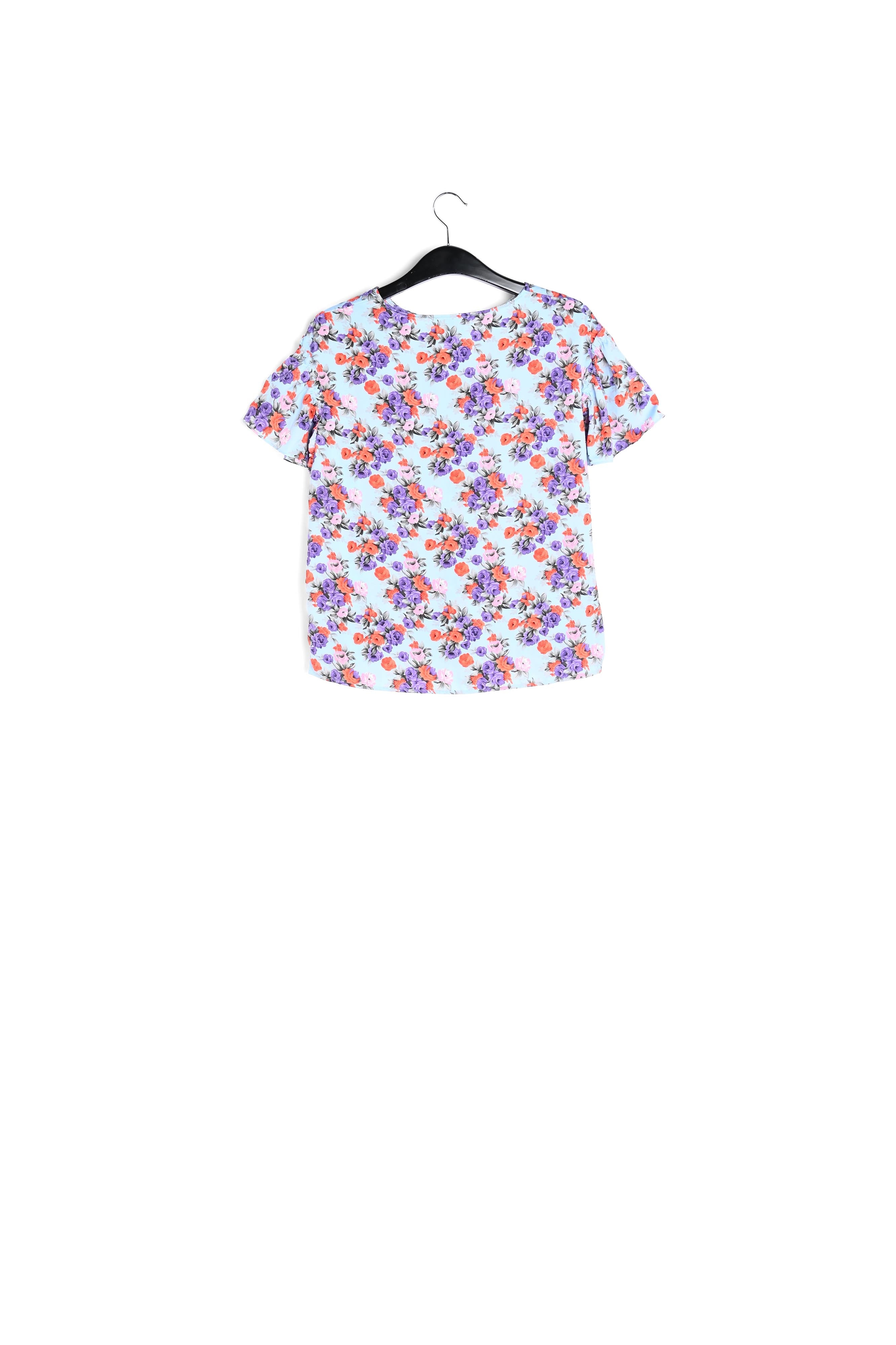 Light blue floral ruffle-sleeved top RE—SSENTIEL | Essentiel second hand