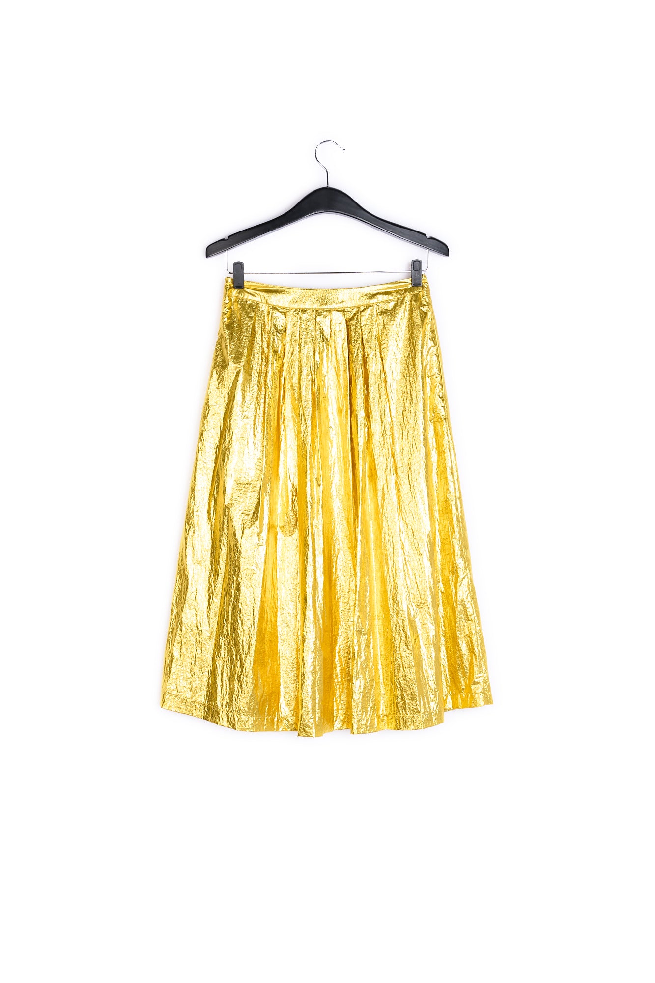 Gold metallic foil pleated midi skirt RE—SSENTIEL | Essentiel second hand