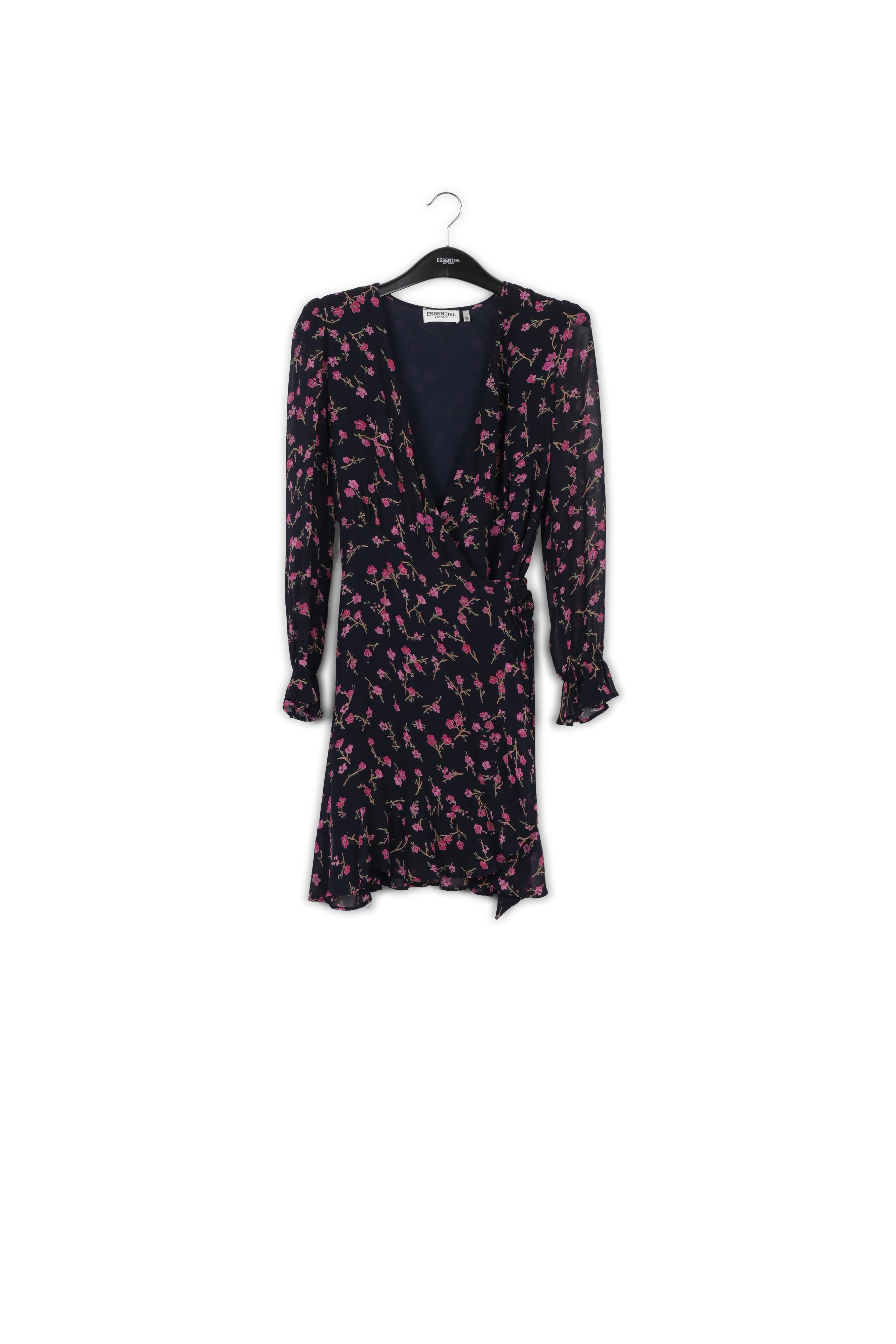 Dark blue floral mini wrap dress RE—SSENTIEL | Essentiel second hand