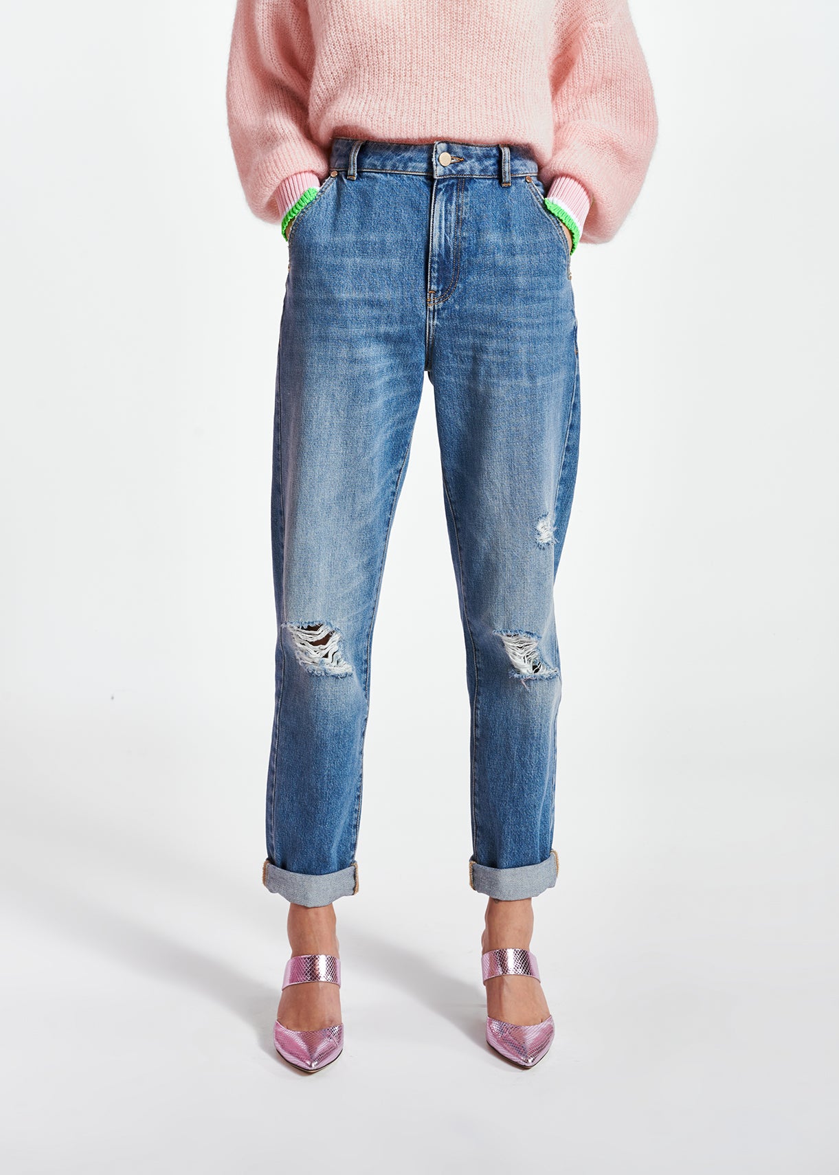 Blauwe afgewassen jeans met wijde snit RE—SSENTIEL | Essentiel second hand