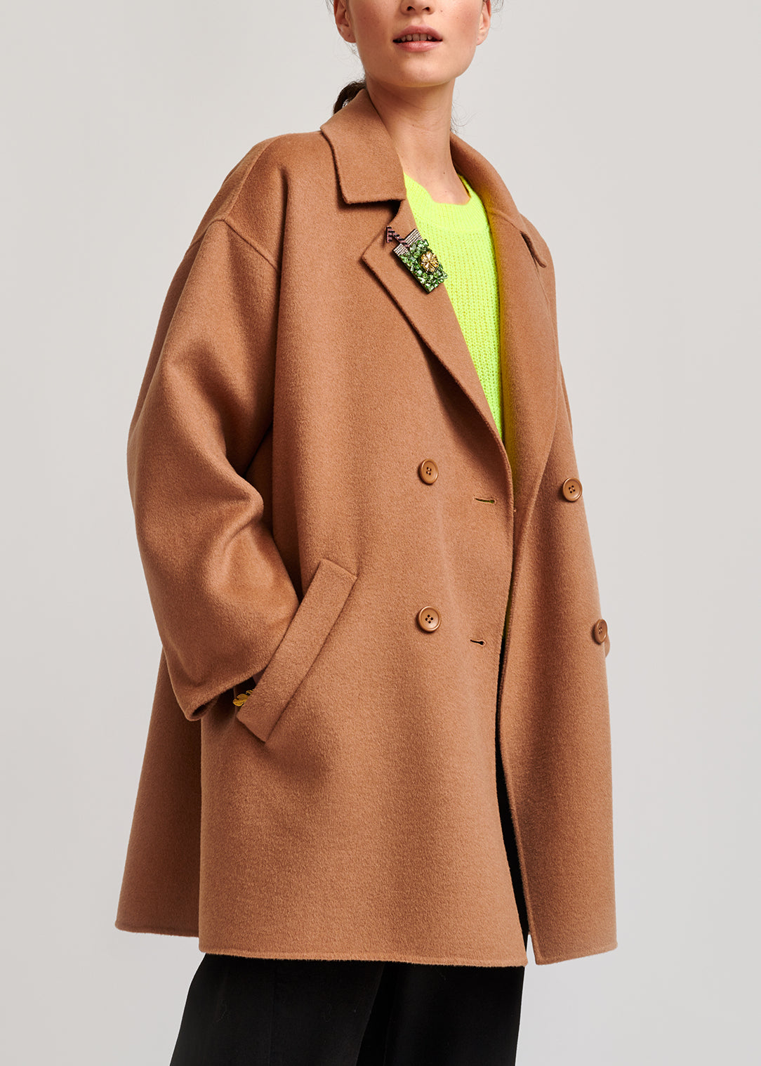 Camel double-breasted wool coat RE—SSENTIEL | Essentiel second hand