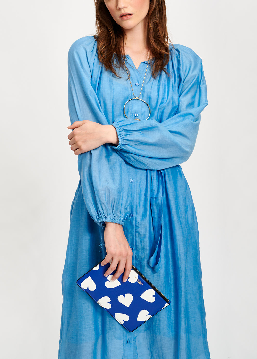 Blue cotton-silk midi shirt dress RE—SSENTIEL | Essentiel second hand