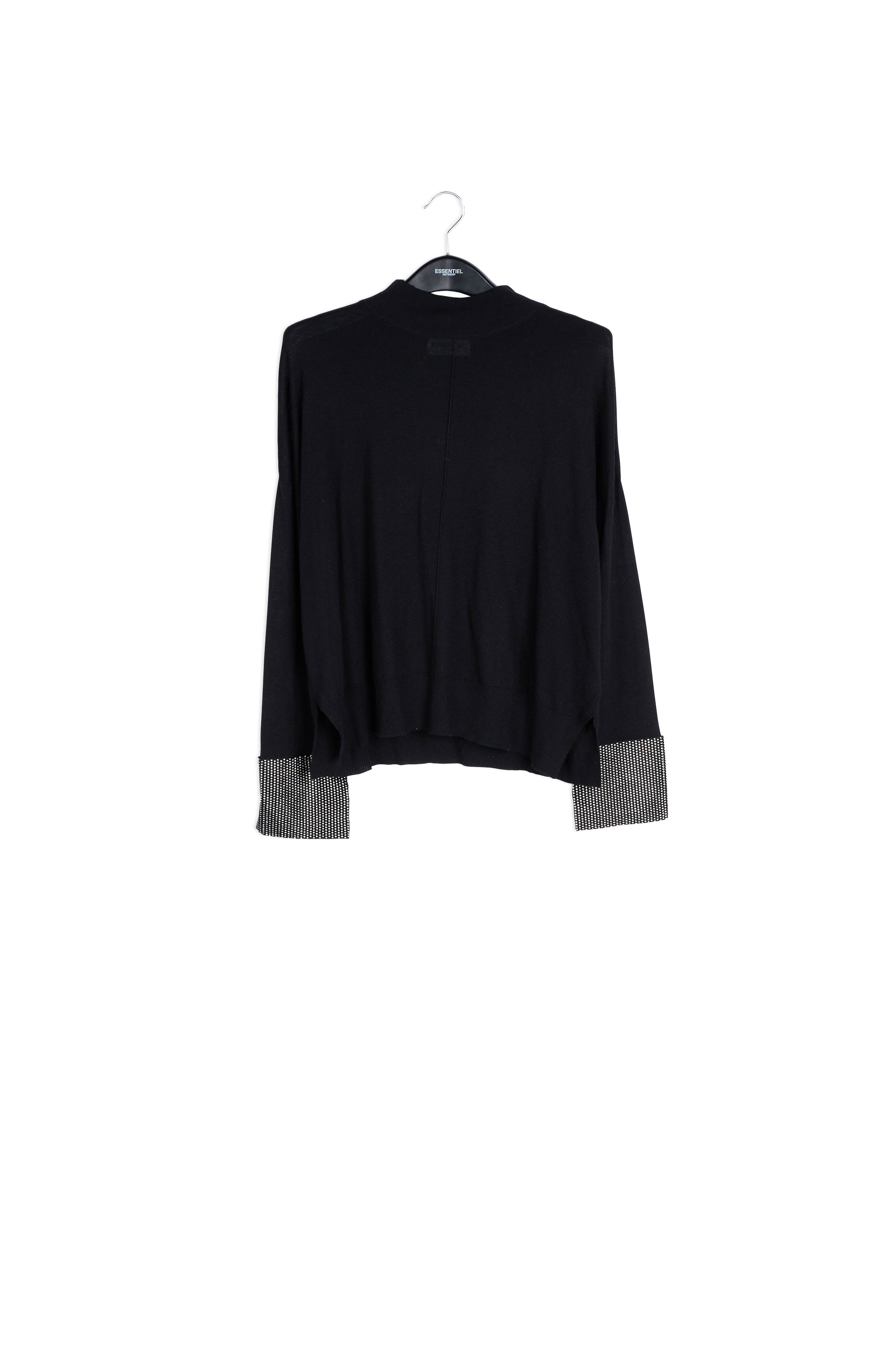 Black fine boxy sweater with embellished cuffs RE—SSENTIEL | Essentiel second hand