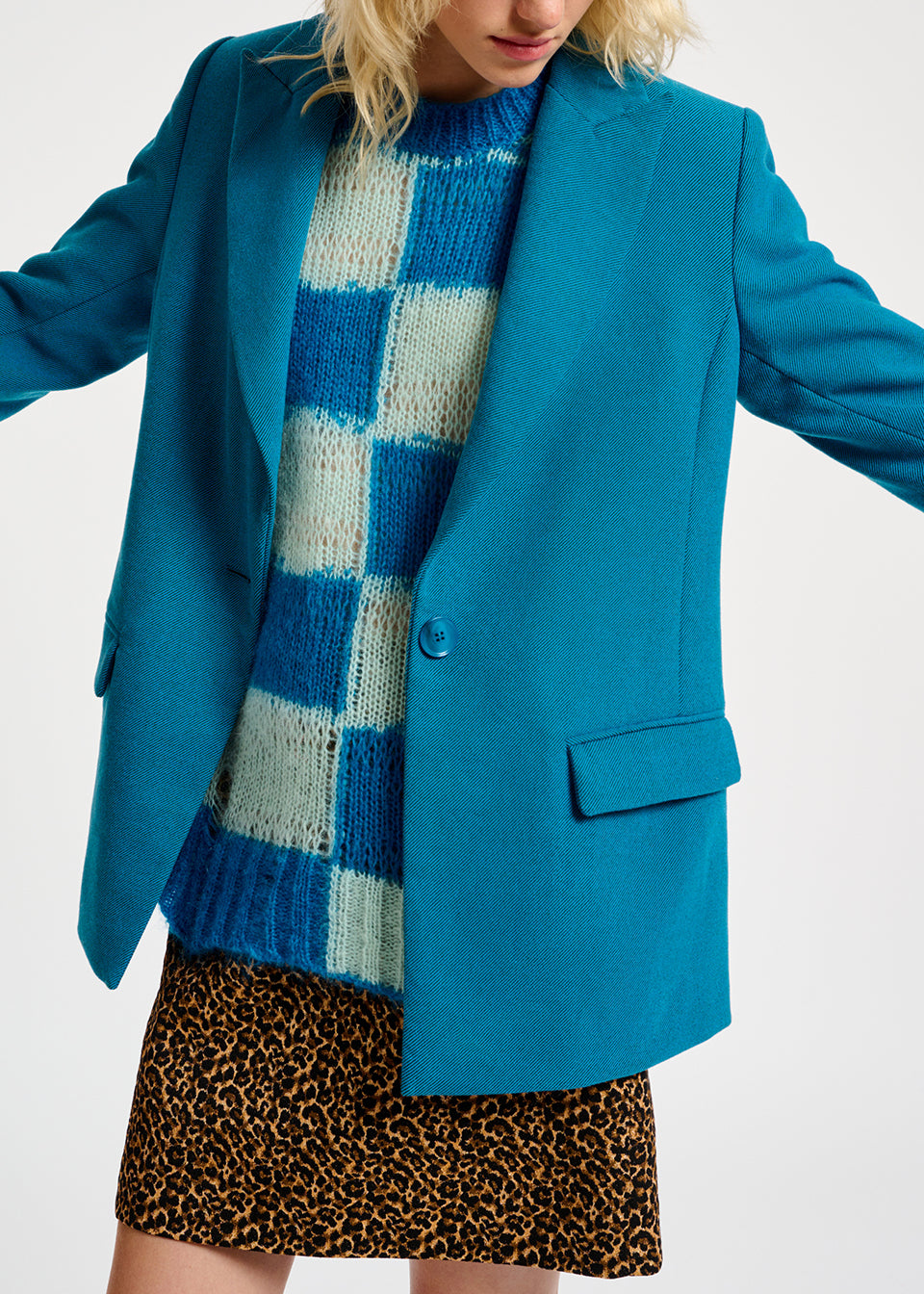 Blue and light blue striped distressed knit sweater RE—SSENTIEL | Essentiel second hand