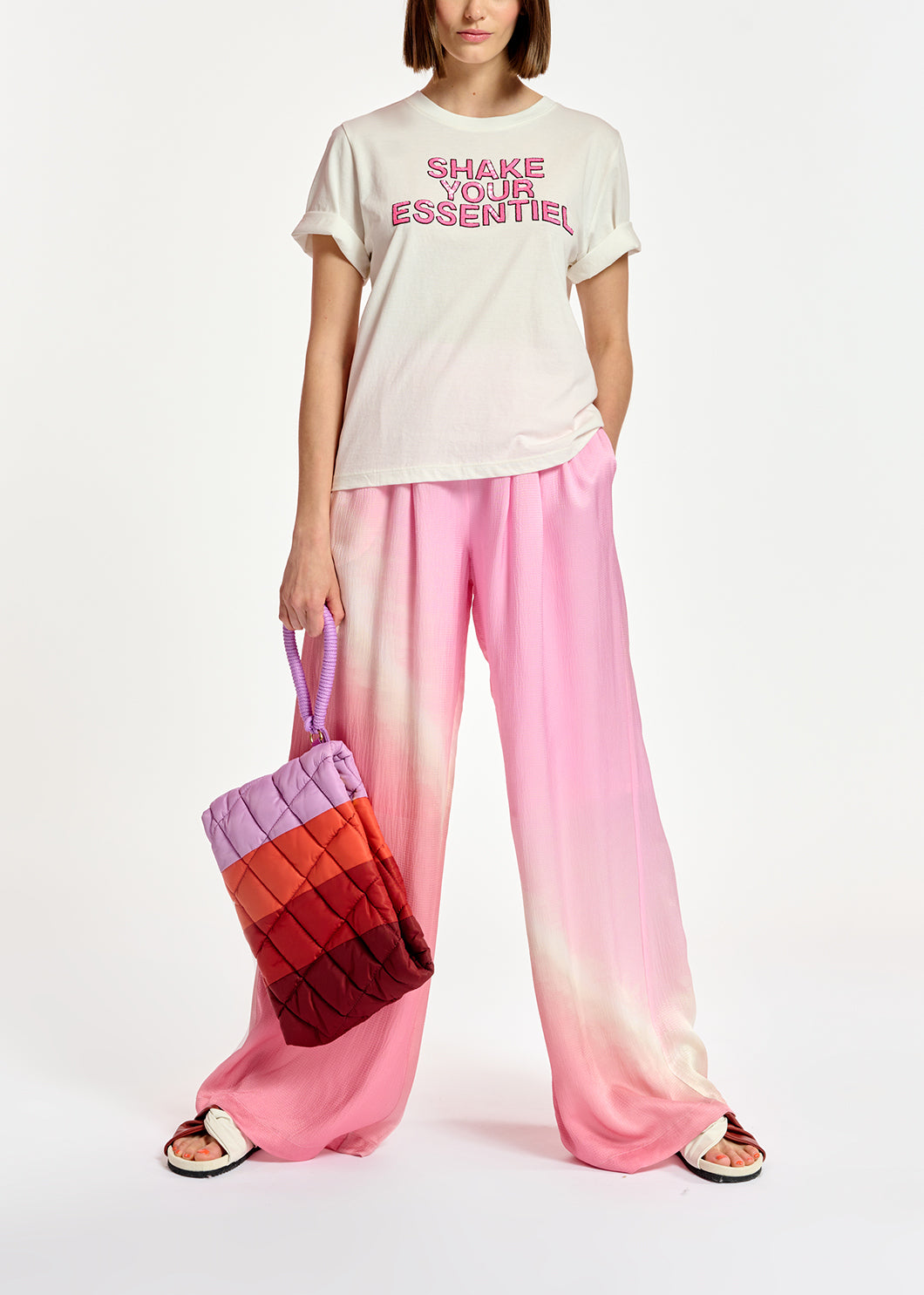 Light pink wide-leg tie-dye pants RE—SSENTIEL | Essentiel second hand