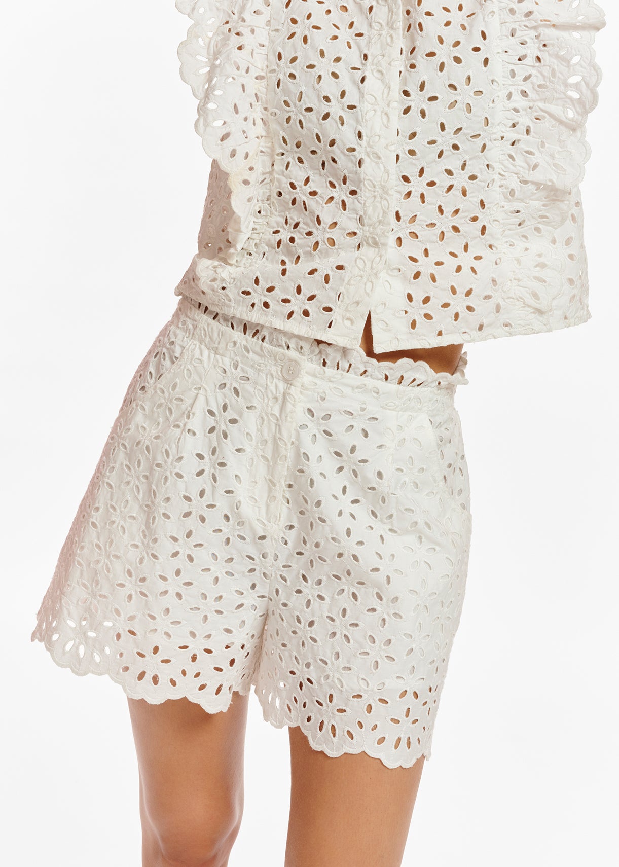 White broderie anglaise cotton shorts RE—SSENTIEL | Essentiel second hand