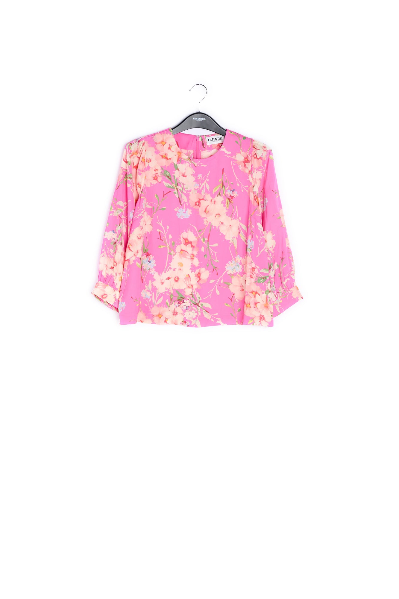 Pink floral top with puff sleeves RE—SSENTIEL | Essentiel second hand