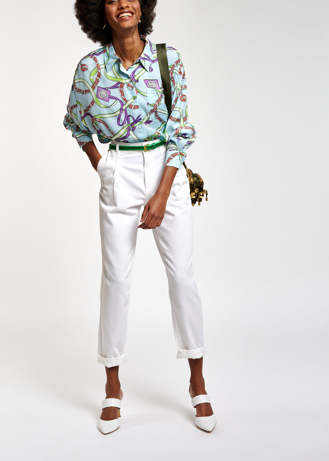 Light blue loose-fit print shirt RE—SSENTIEL | Essentiel second hand