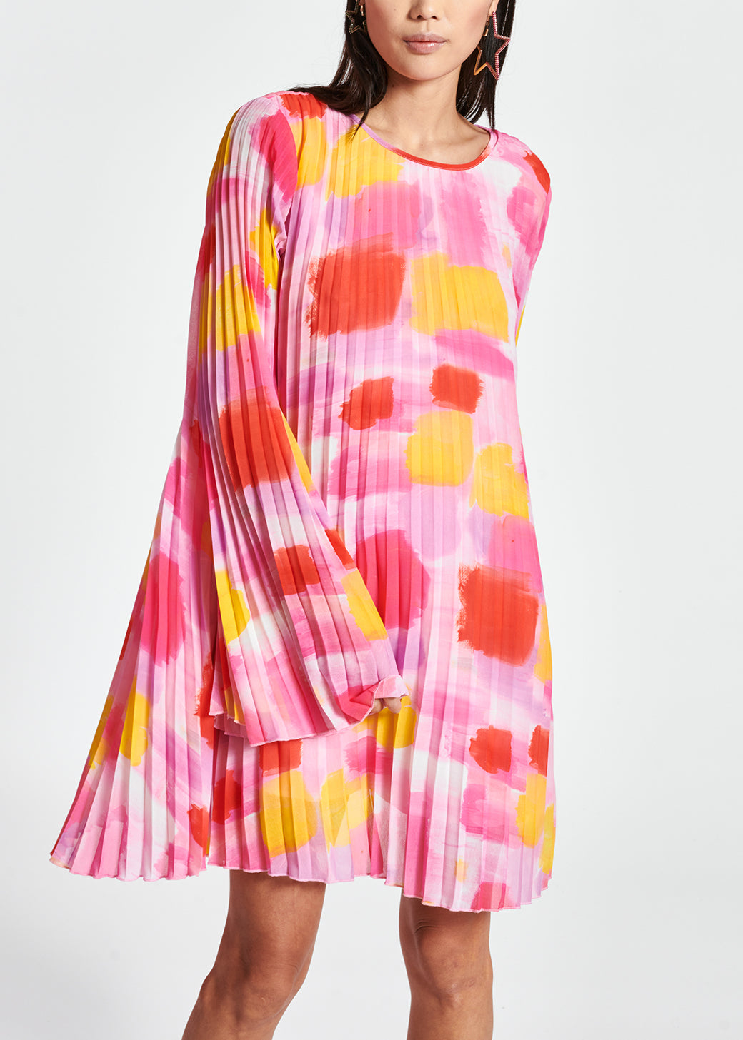 Dark blue printed plissé mini dress RE—SSENTIEL | Essentiel second hand