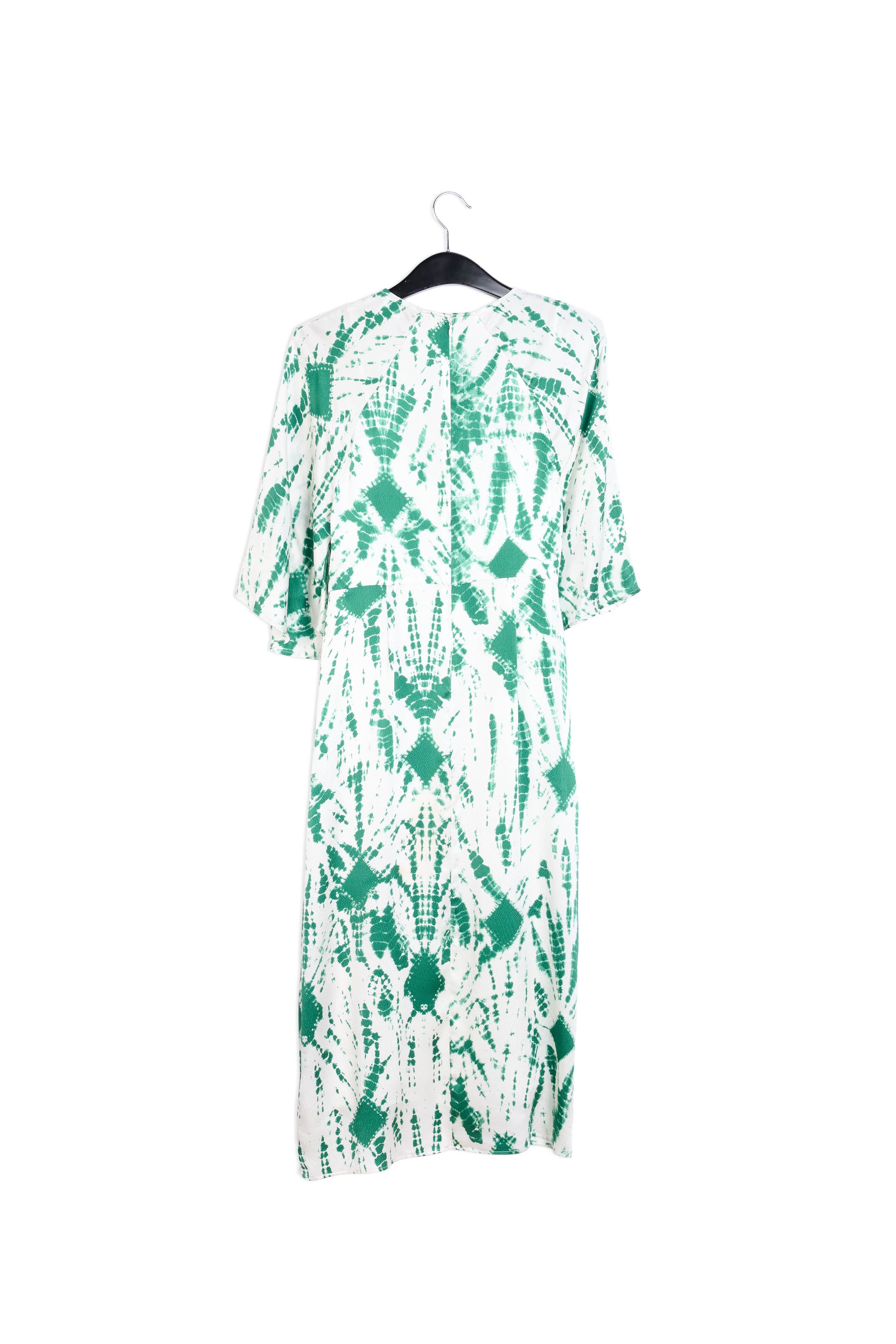 Gebroken witte en groene tie-dyed zijden midi-jurk RE—SSENTIEL | Essentiel second hand