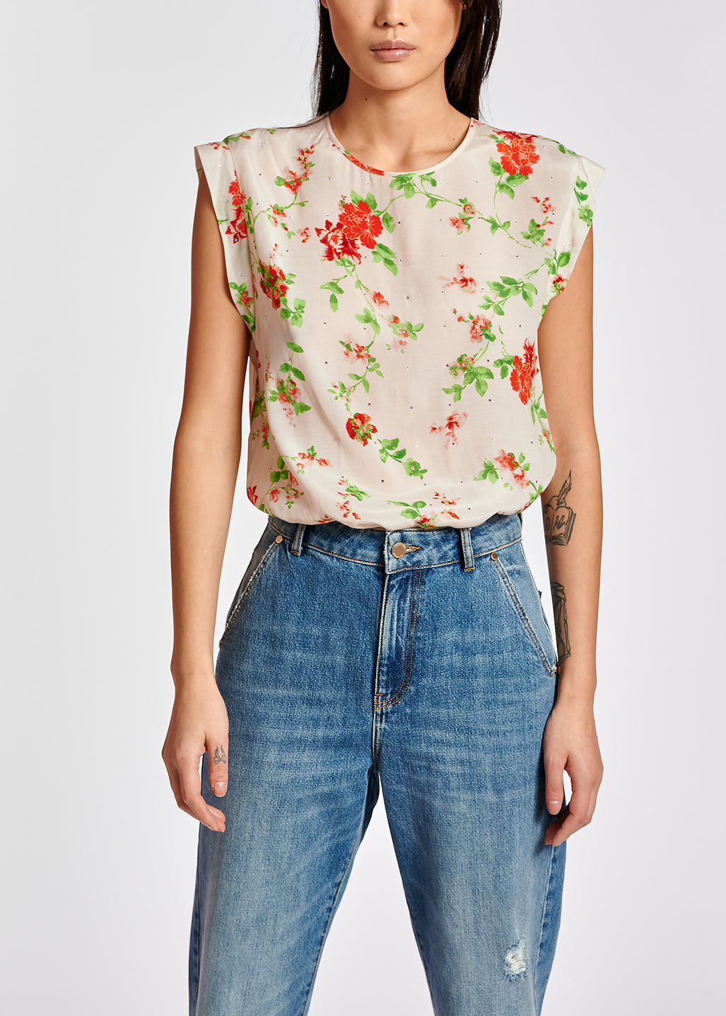 Gebroken witte bloementop met stras RE—SSENTIEL | Essentiel second hand