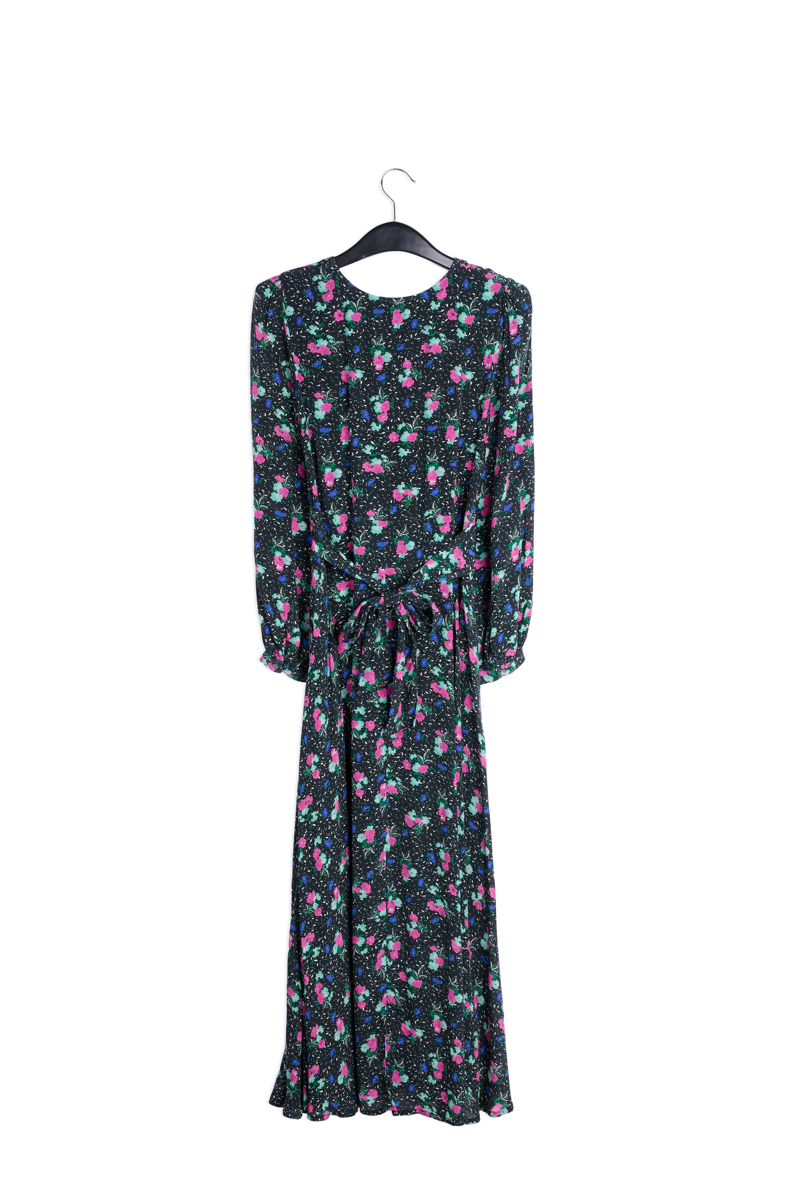 Robe maxi portefeuille noire à fleurs RE—SSENTIEL | Essentiel second hand