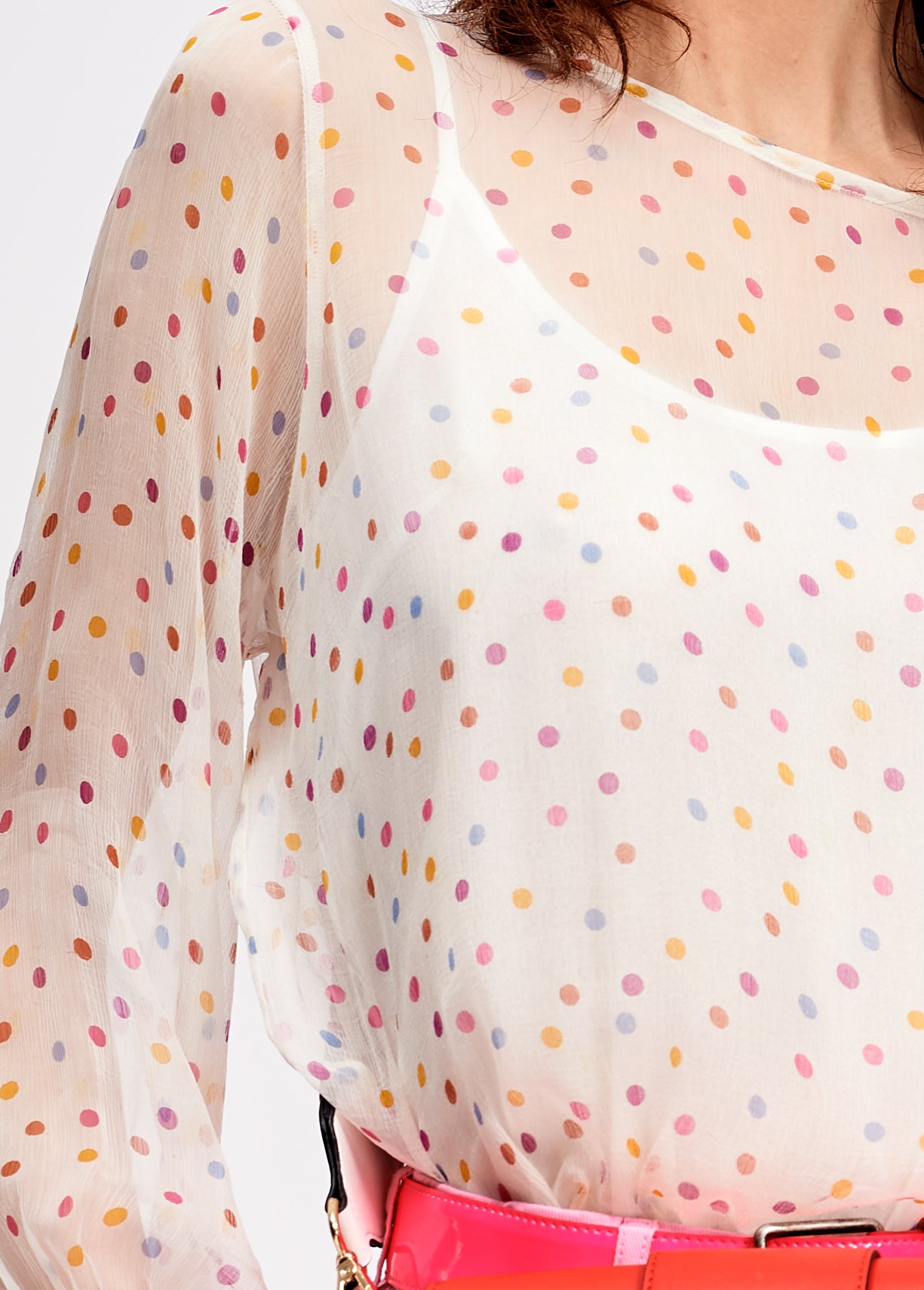 Off-white sheer polka dot top with lining RE—SSENTIEL | Essentiel second hand