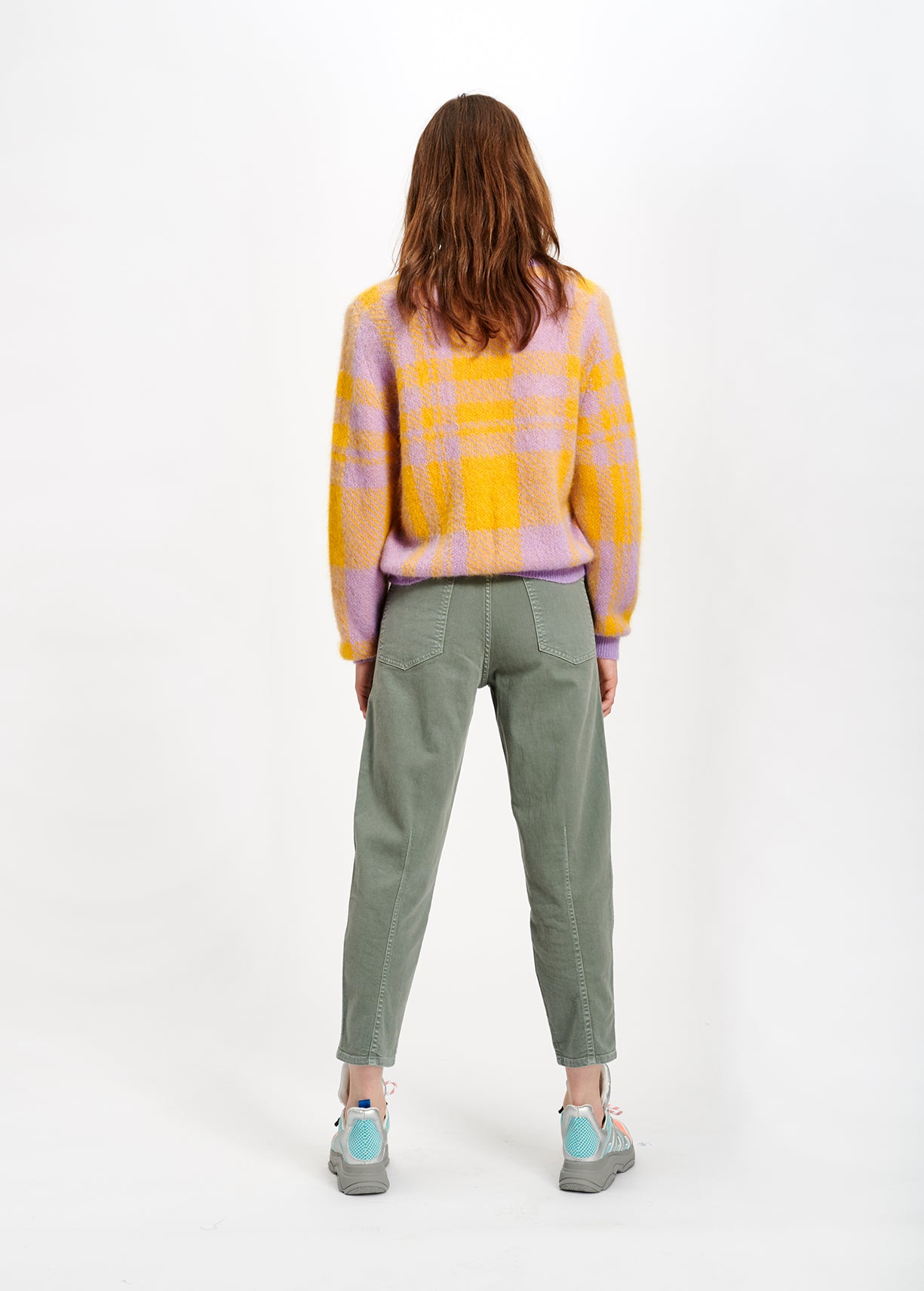 Lilac and yellow soft mohair plaid sweater RE—SSENTIEL | Essentiel second hand