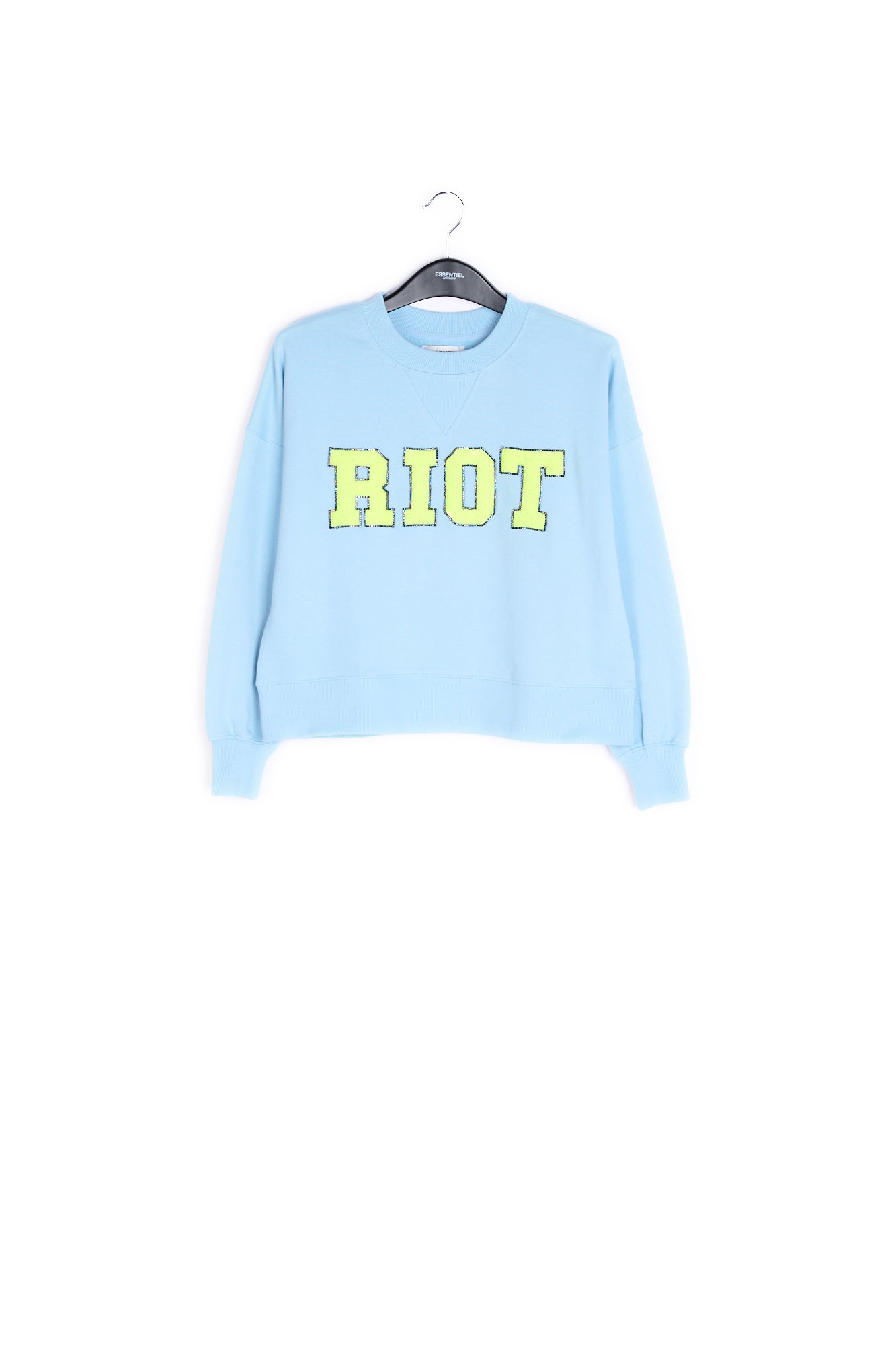 Sky blue cotton-jersey sweatshirt with 'riot' embroidery RE—SSENTIEL | Essentiel second hand