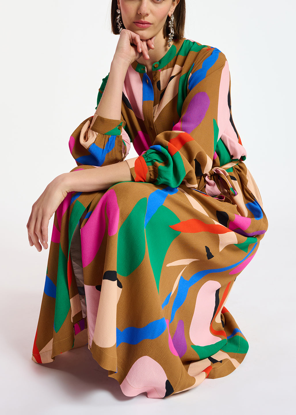 Camel graphic-print shirt dress RE—SSENTIEL | Essentiel second hand