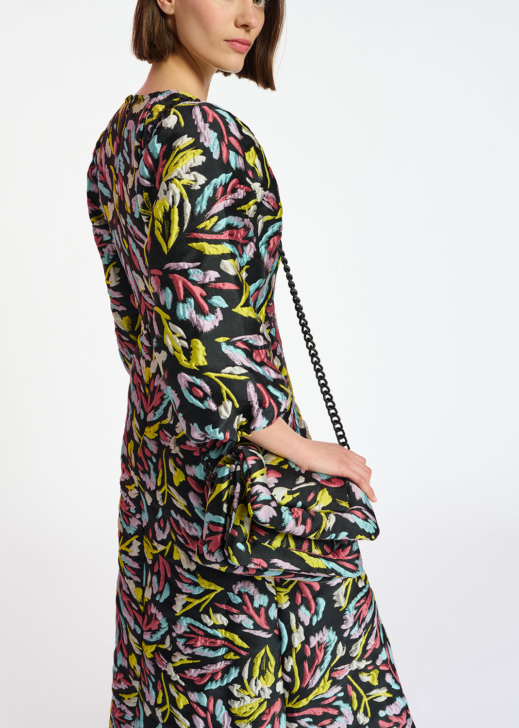 Black, yellow and lilac jacquard midi dress RE—SSENTIEL | Essentiel second hand