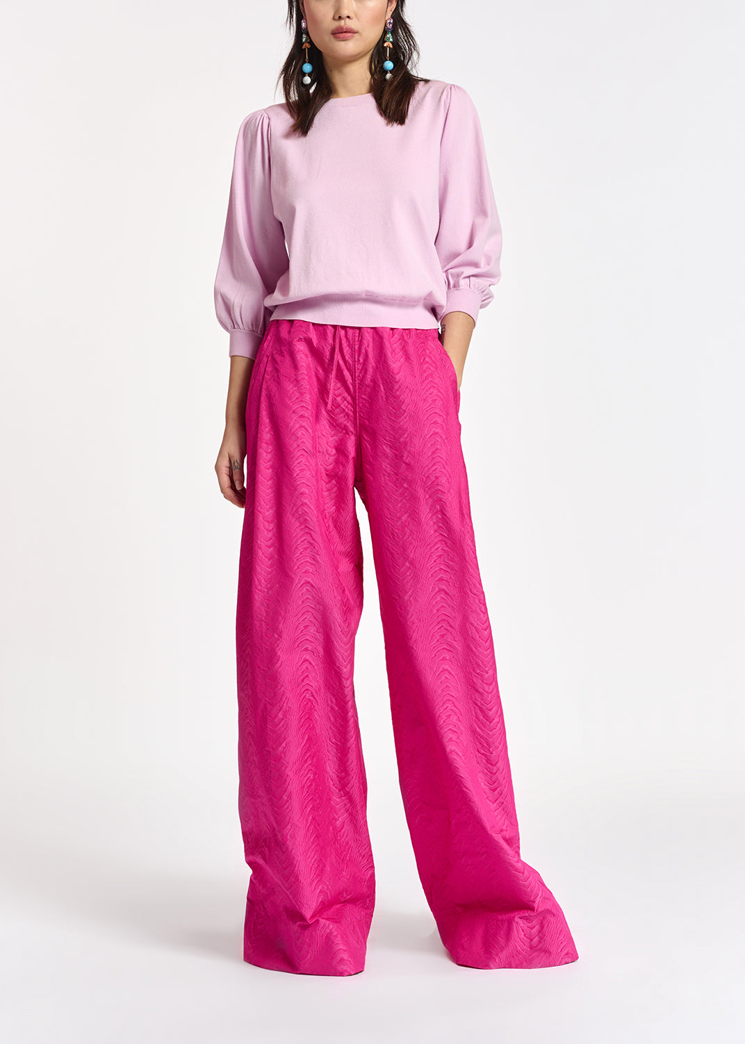 Lilac knit sweater with puffed shoulders RE—SSENTIEL | Essentiel second hand