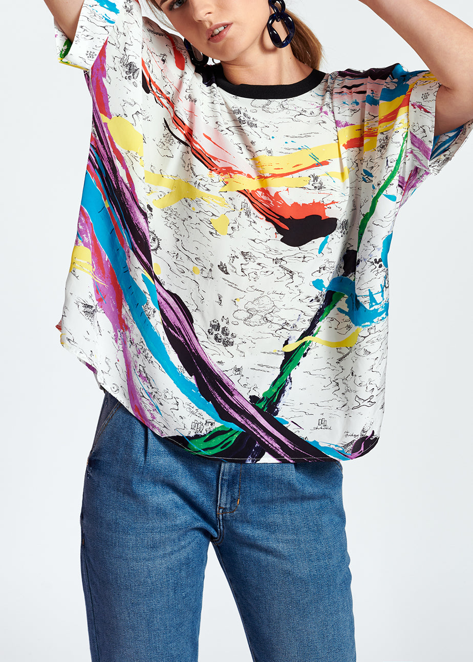 Off-white boxy top with colorful splatters RE—SSENTIEL | Essentiel second hand