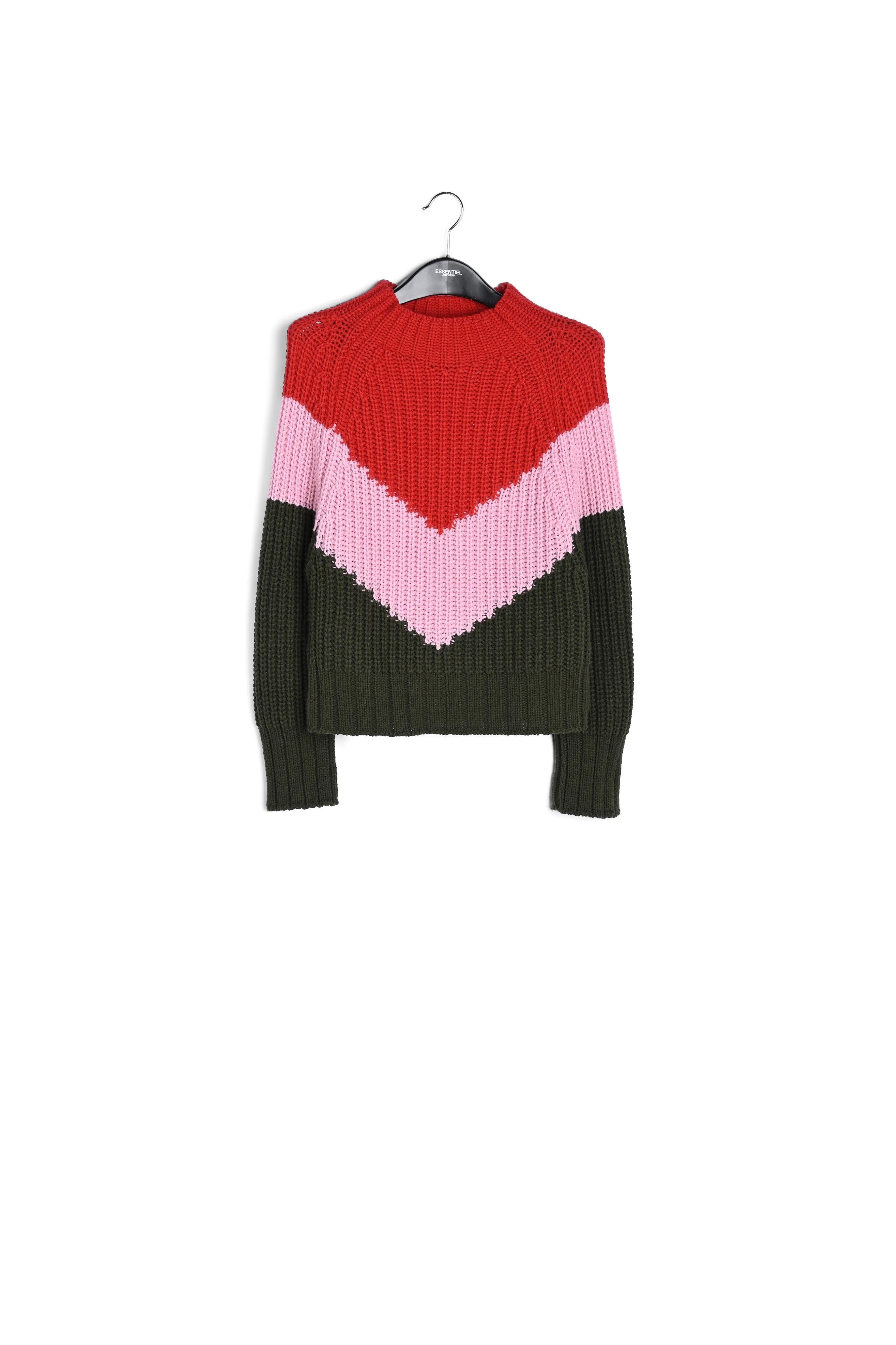Khaki, pink and red v-panel knitted sweater RE—SSENTIEL | Essentiel second hand