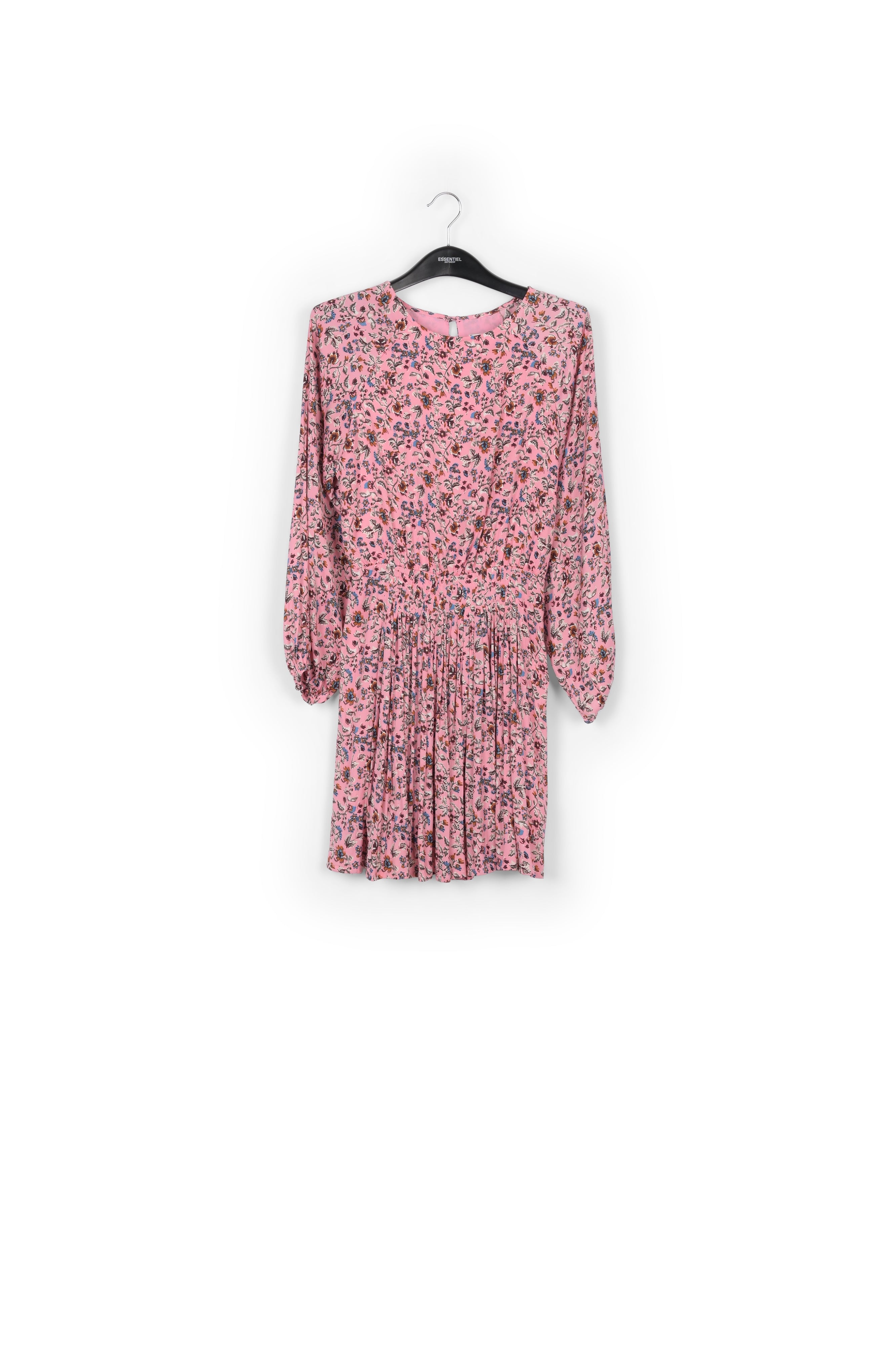 Pink long-sleeved mini dress with flower print RE—SSENTIEL | Essentiel second hand