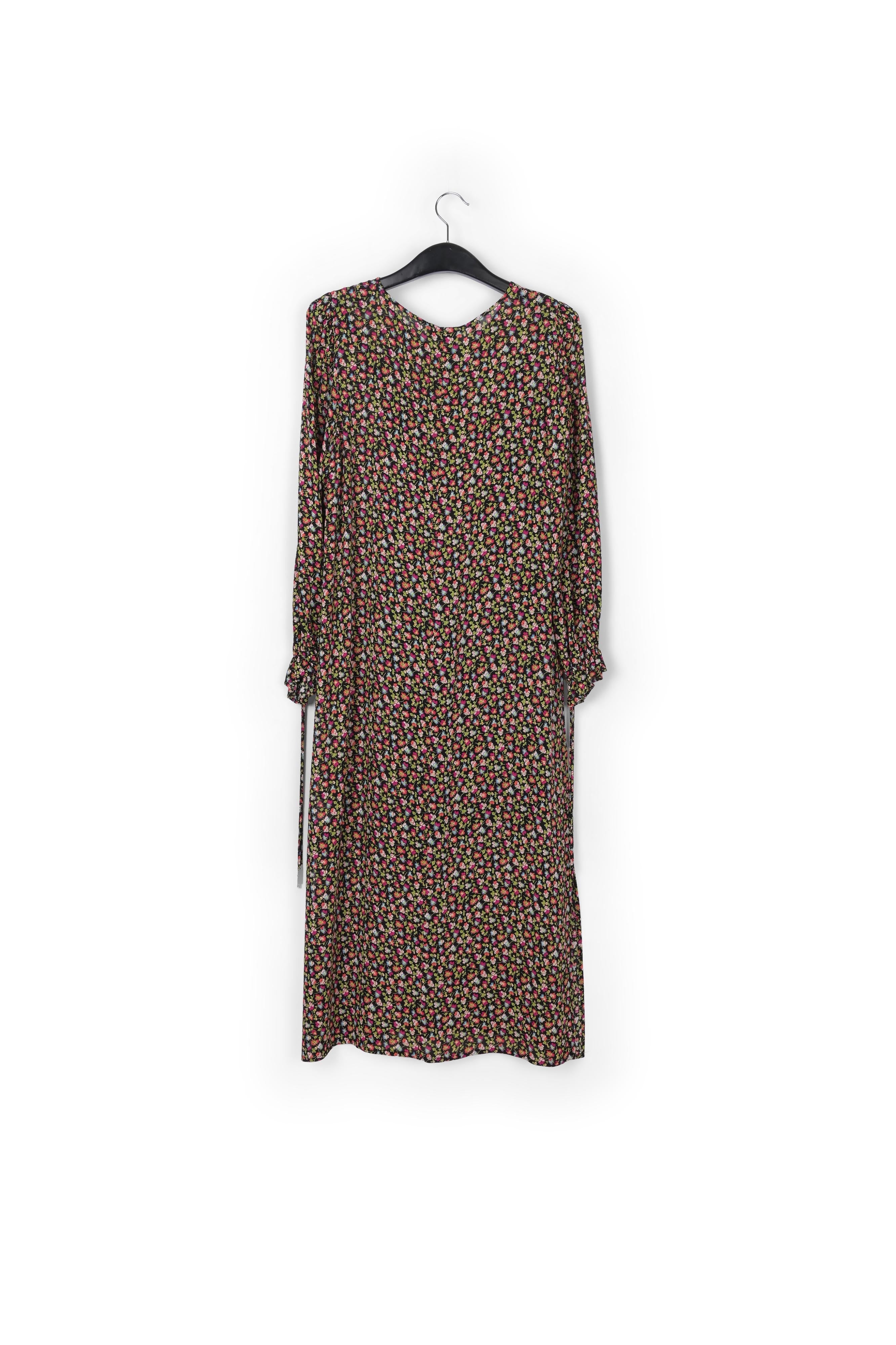 Robe midi ceinturée à imprimé floral noir, vert clair et fuchsia RE—SSENTIEL | Essentiel second hand