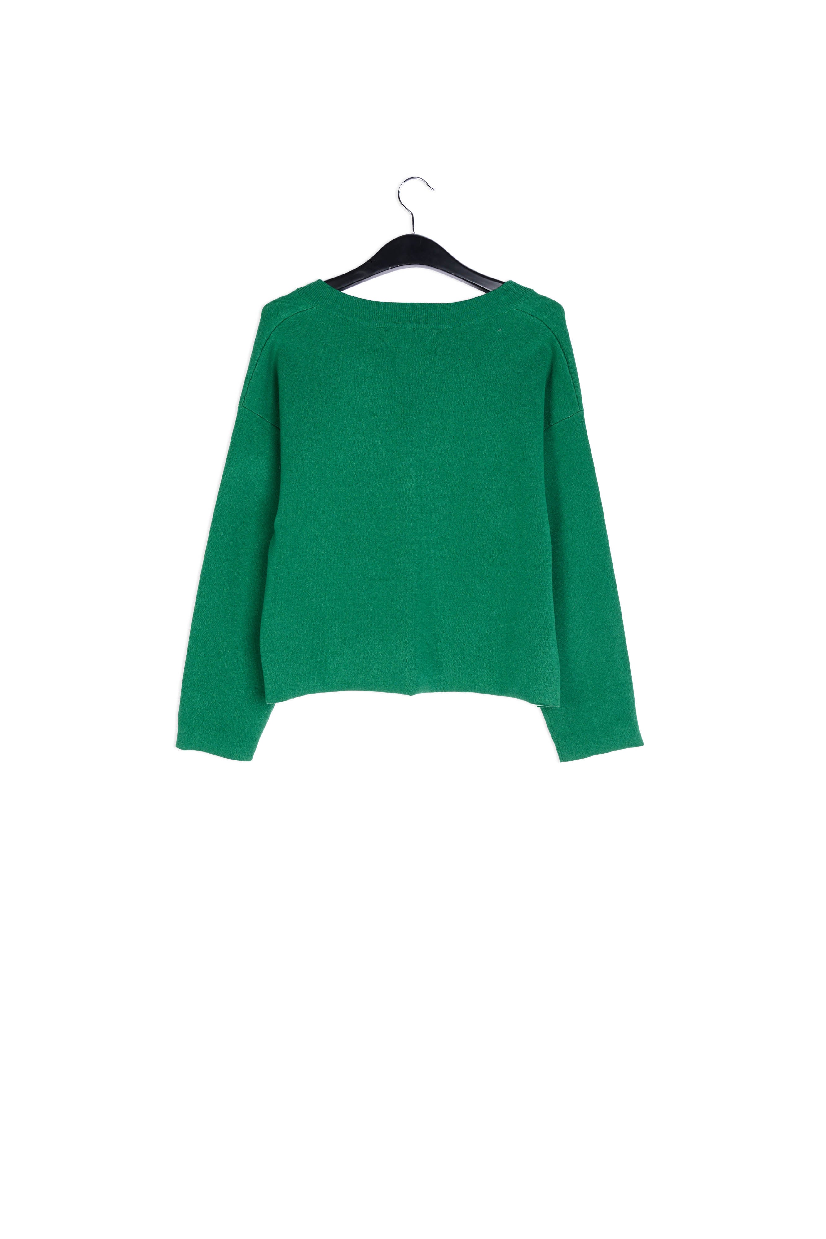 Dark green v-neck sweater with light green contrast RE—SSENTIEL | Essentiel second hand