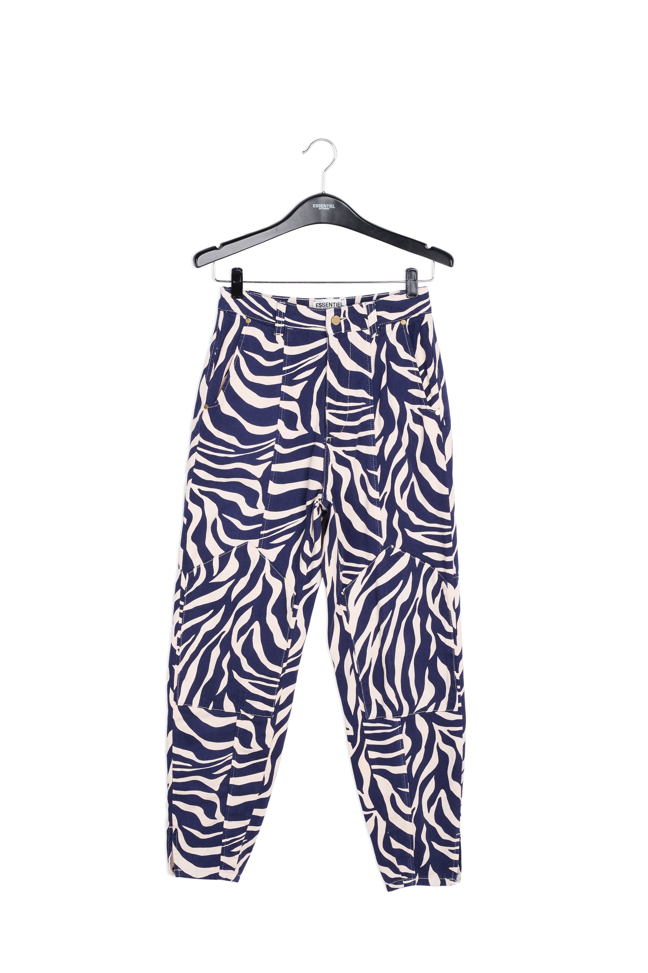 Off-white and navy blue zebra-print denim cargo pants RE—SSENTIEL | Essentiel second hand