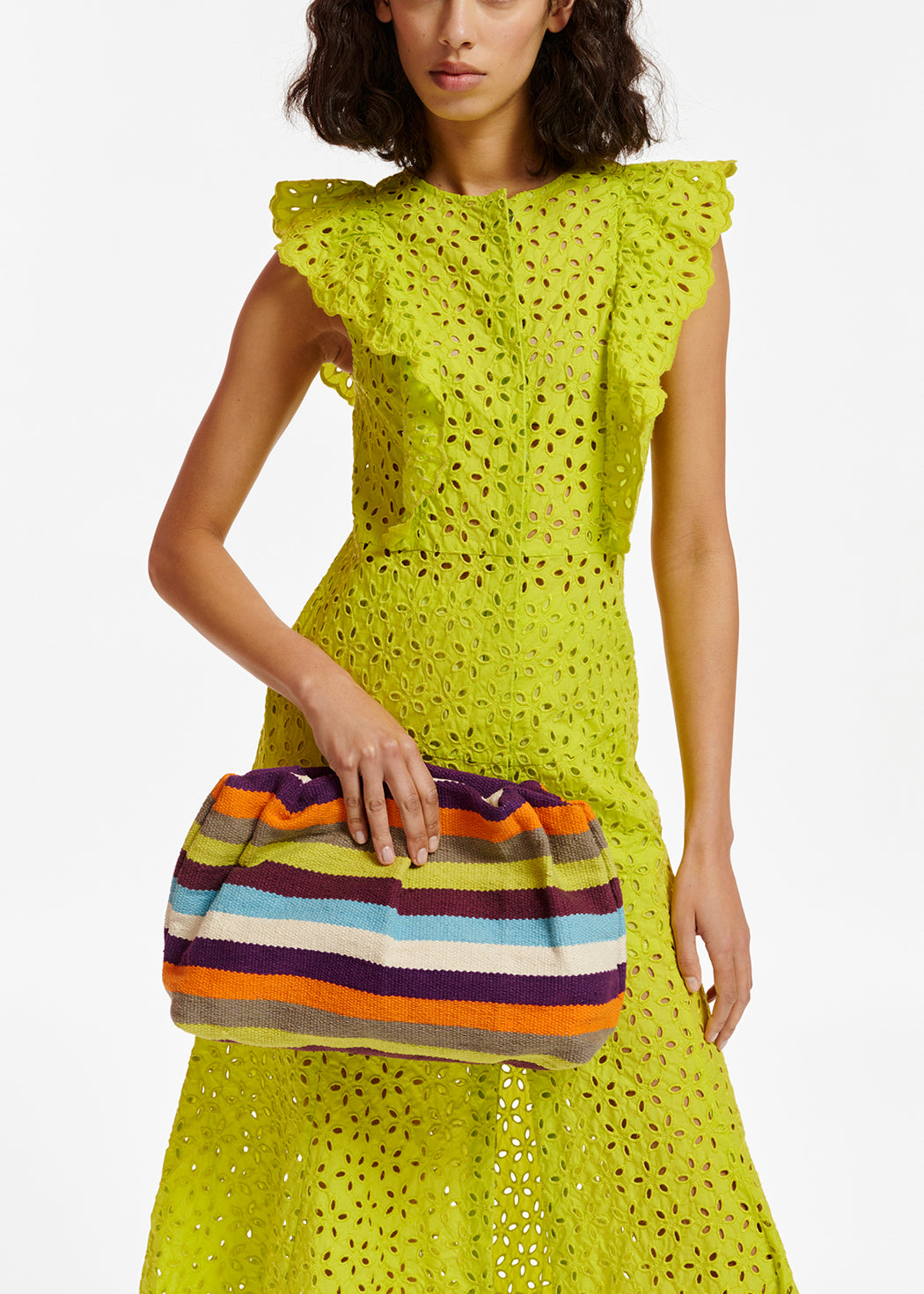 Lime green broderie anglaise cotton maxi dress RE—SSENTIEL | Essentiel second hand